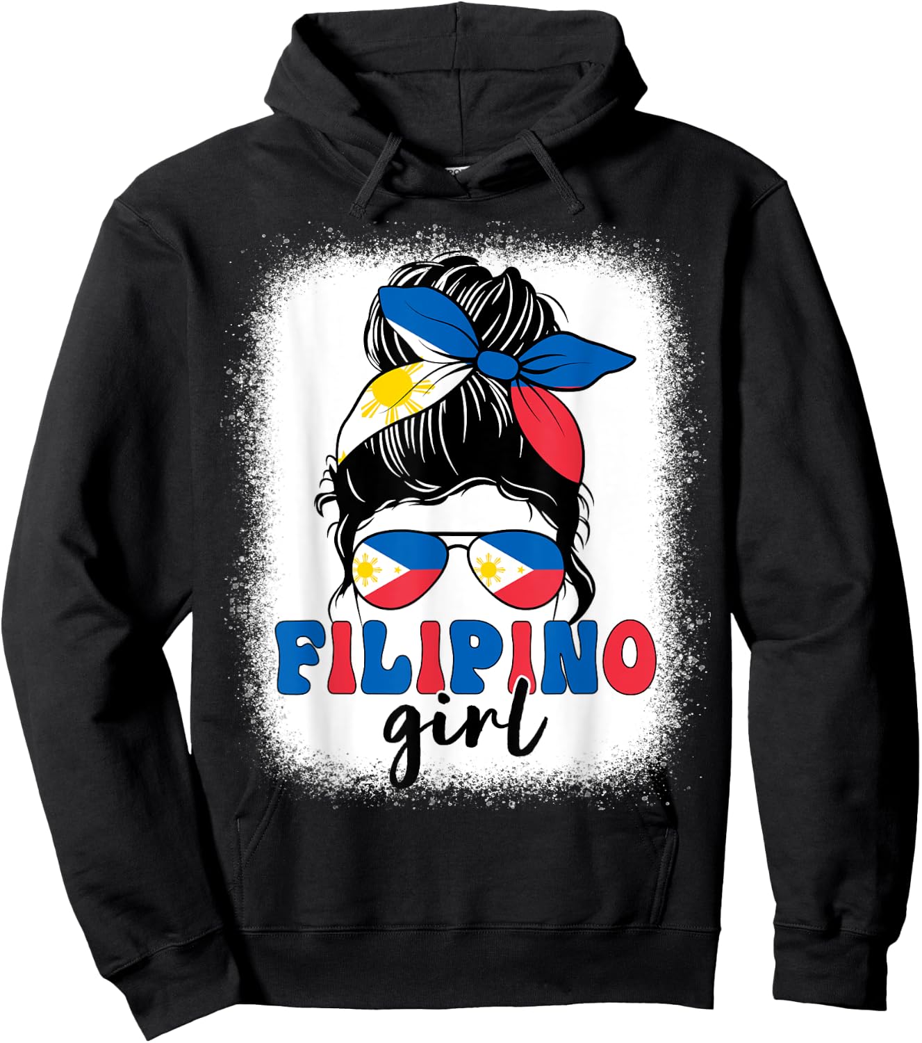 Filipino Girl Messy Bun Philippines Flag Patriotic Women Kid Hoodie - Hoodie | Black