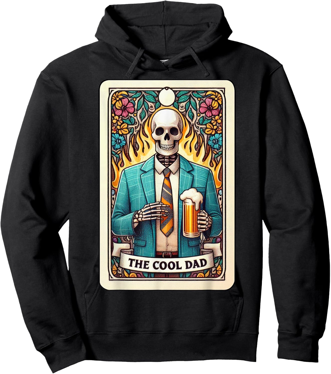 Cool Dad Tarot Card Skeleton Fathers Day Beer Daddy Papa Men Hoodie - Hoodie | Black