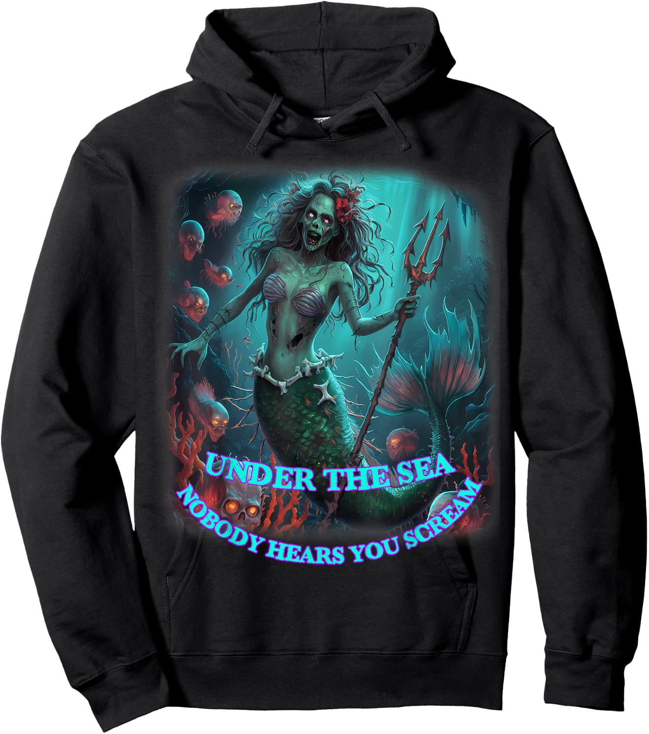 Zombie Mermaid Halloween Spooky Skulls Mermaids Fantasy Hoodie - Hoodie | Black