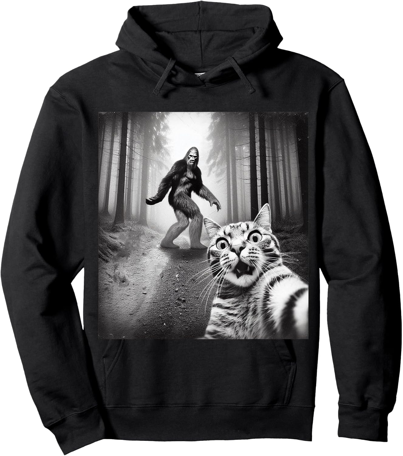 Funny Cat Selfie With Sasquatch Bigfoot Hoodie - Hoodie | Black
