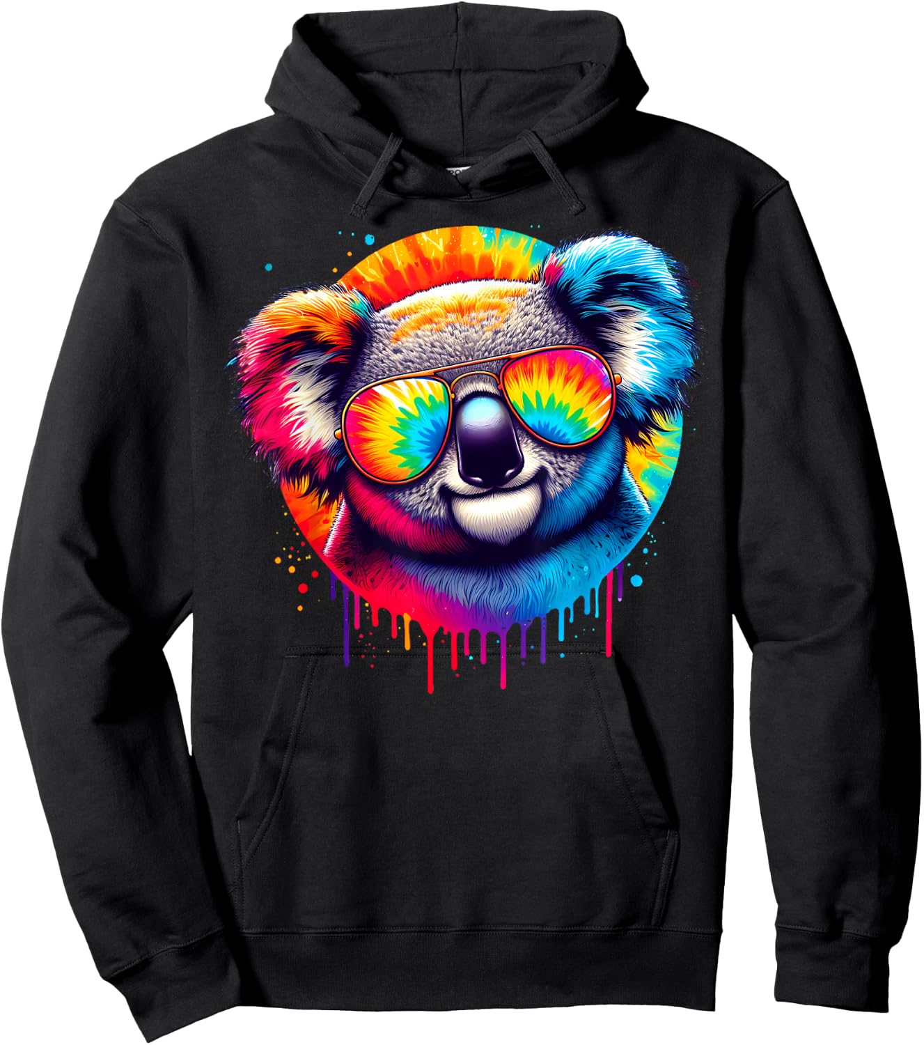 Cool Tie Dye Sunglasses Koala Graphic Illustration Art Hoodie - Hoodie | Black