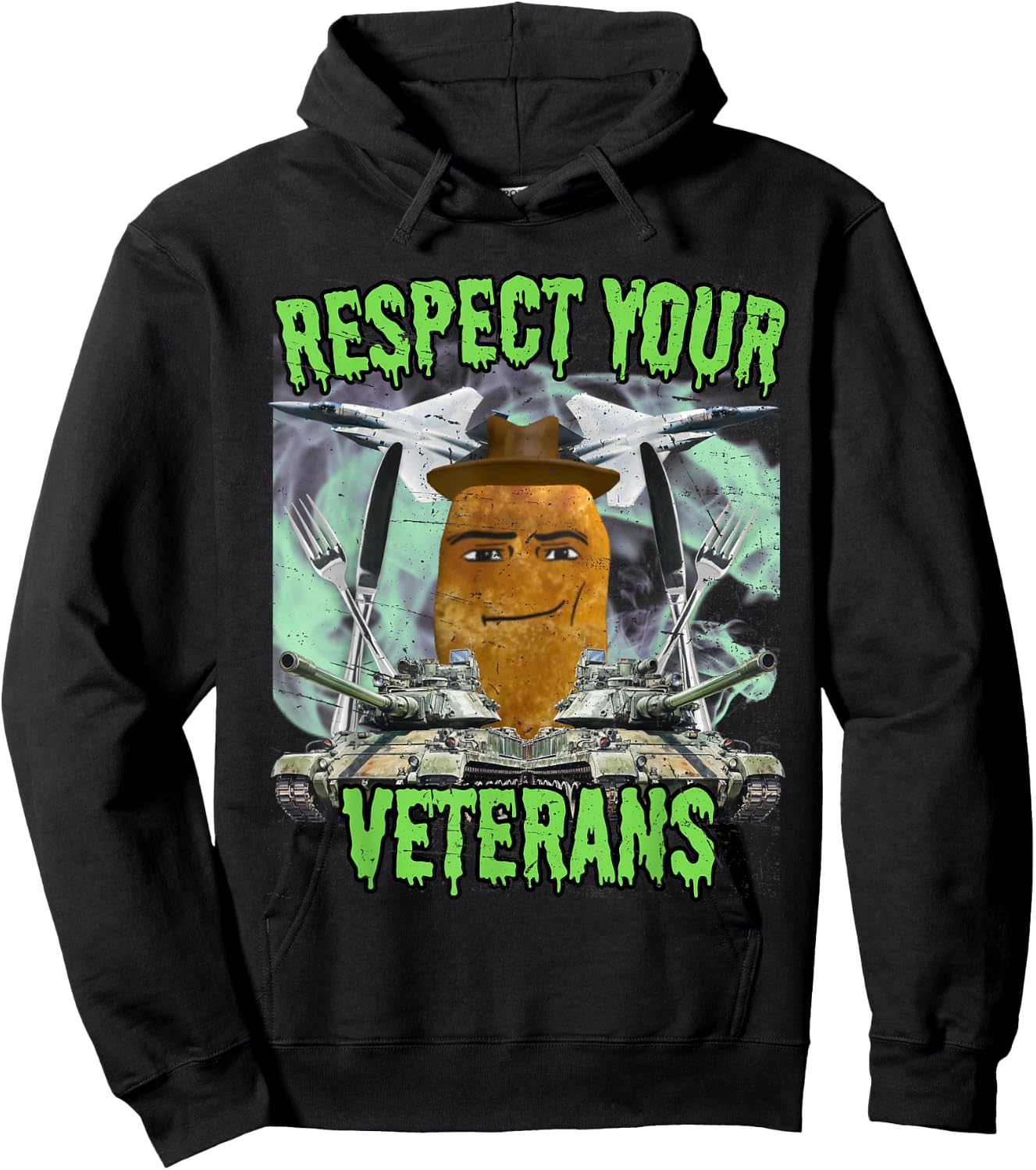 Chicken Nugget Man Face Cowboy Meme Hoodie - Hoodie | Black