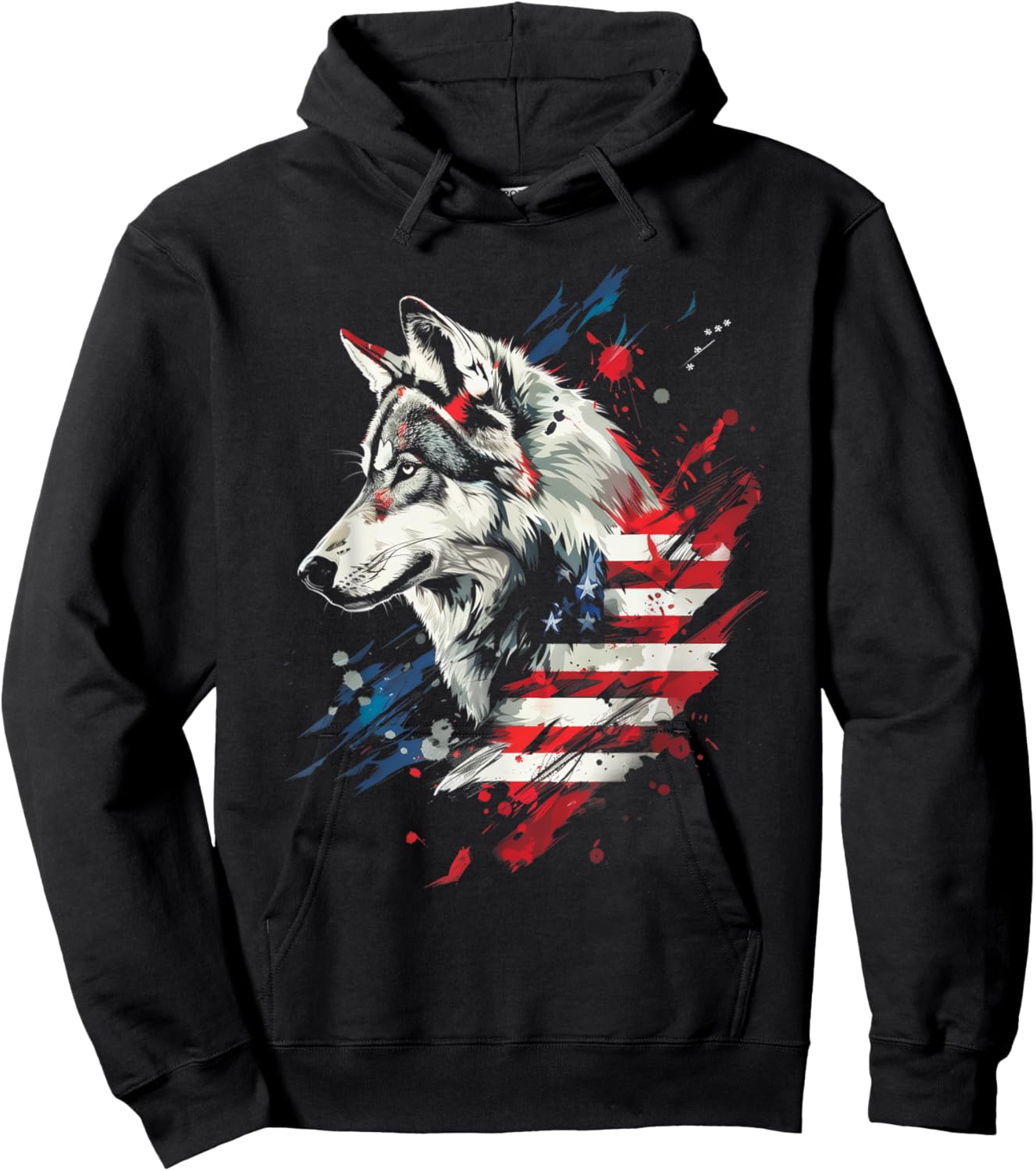 Wolf American Flag USA Patriotic Wolf Lover Women Kids Men Hoodie - Hoodie | Black