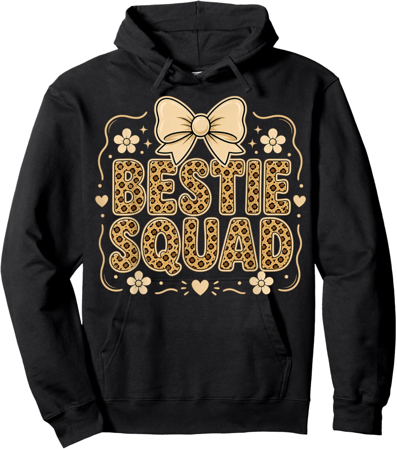 Bestie Squad Leopard Bow Best Friends Matching Girls Party Hoodie - Hoodie | Black
