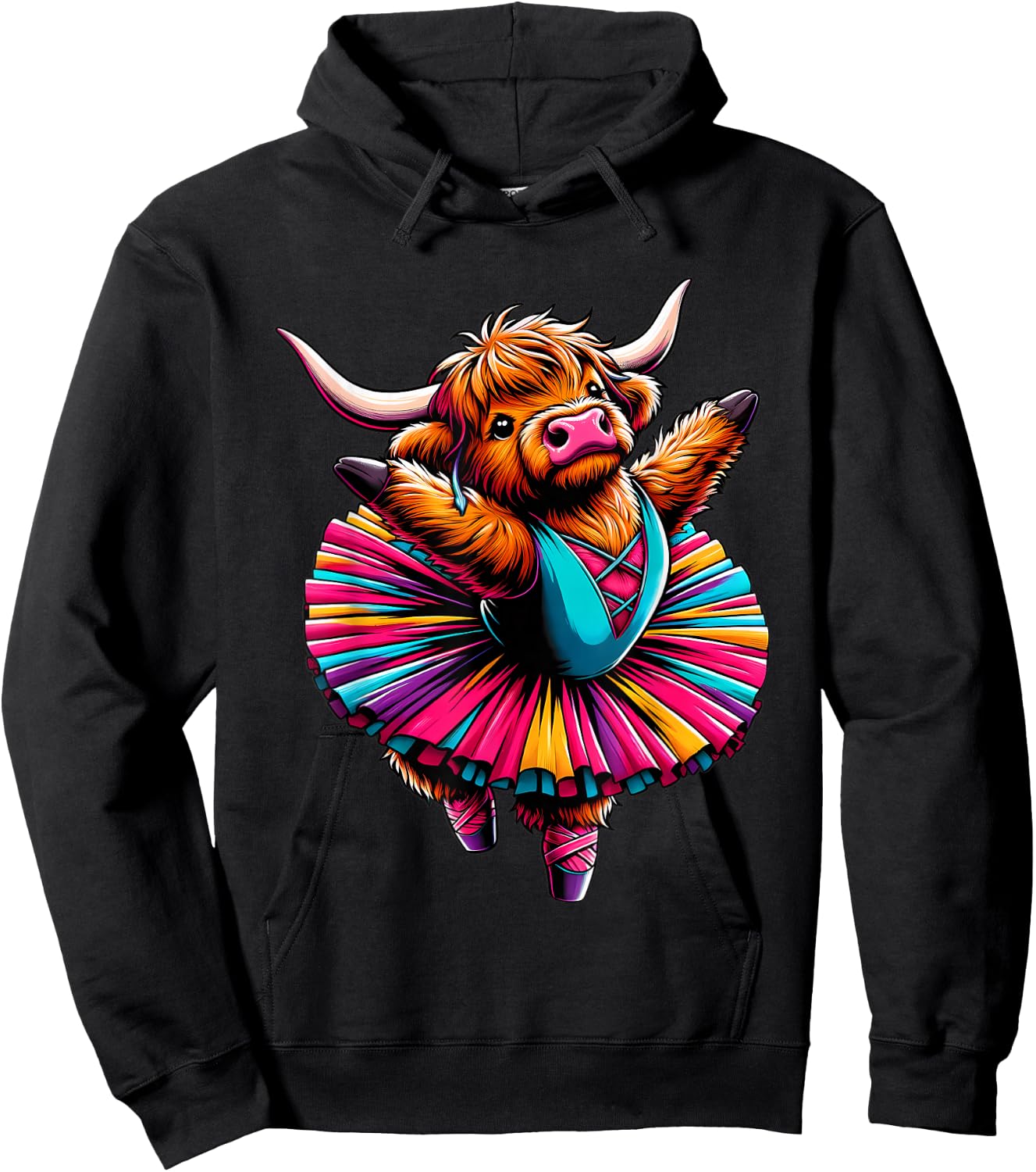 Ballerina Scottish Highland Cow Dancing Hoodie - Hoodie | Black