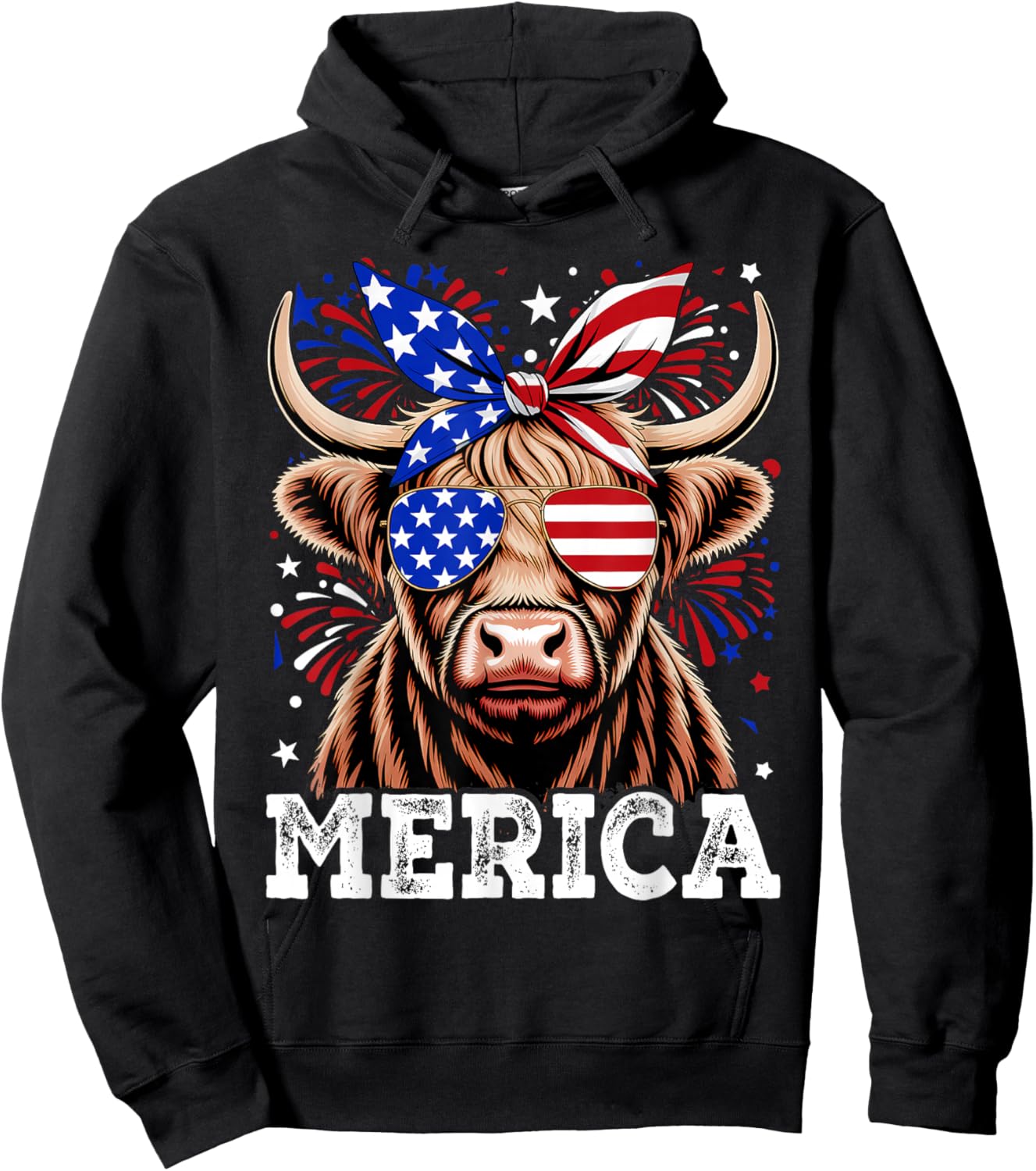 4th Of July Highland Cow Merica American Farm Men Women Hoodie - Hoodie | Black