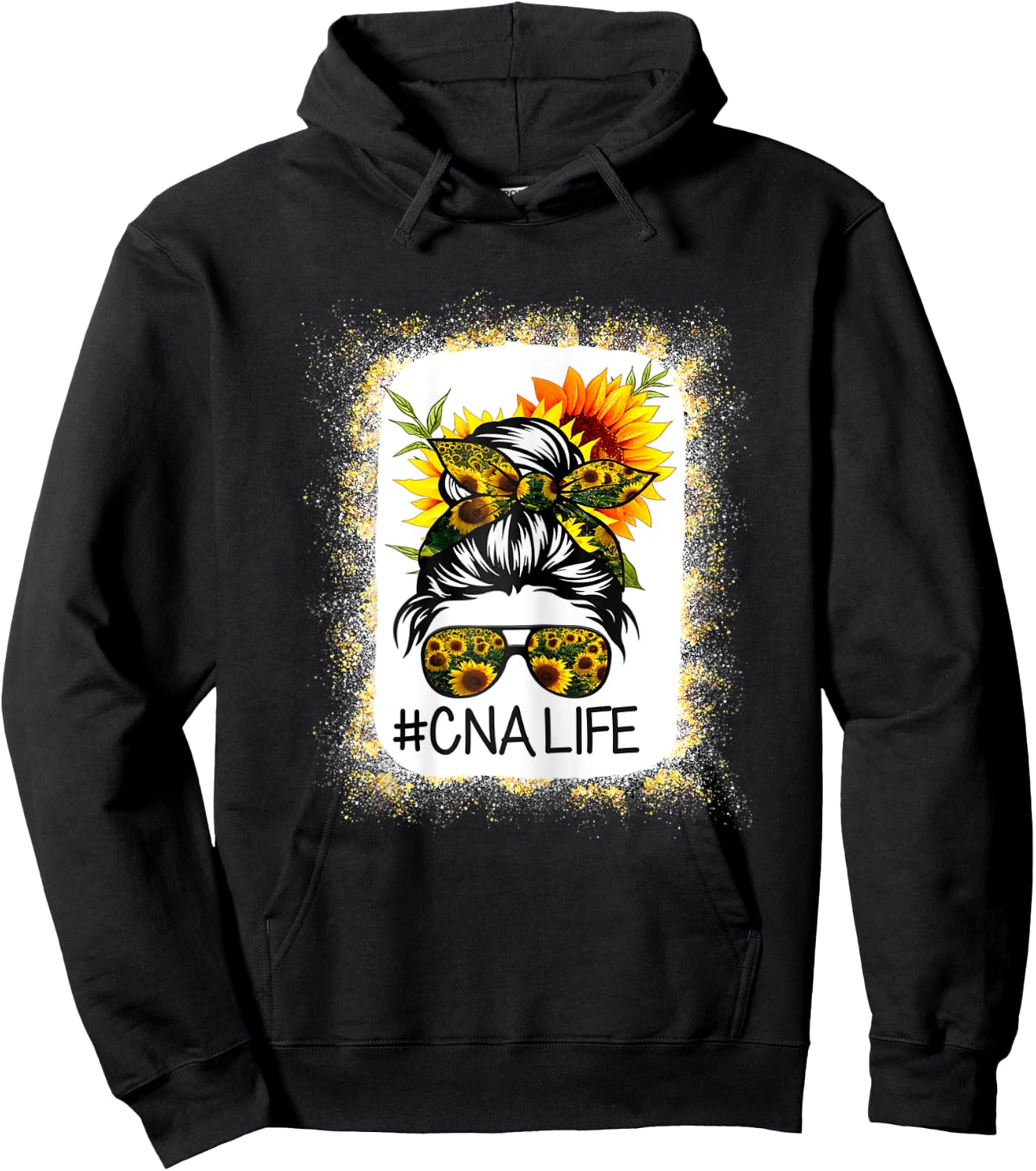 CNA Life Messy Hair Bun Sunflower Women Mother's Day Hoodie - Hoodie | Black