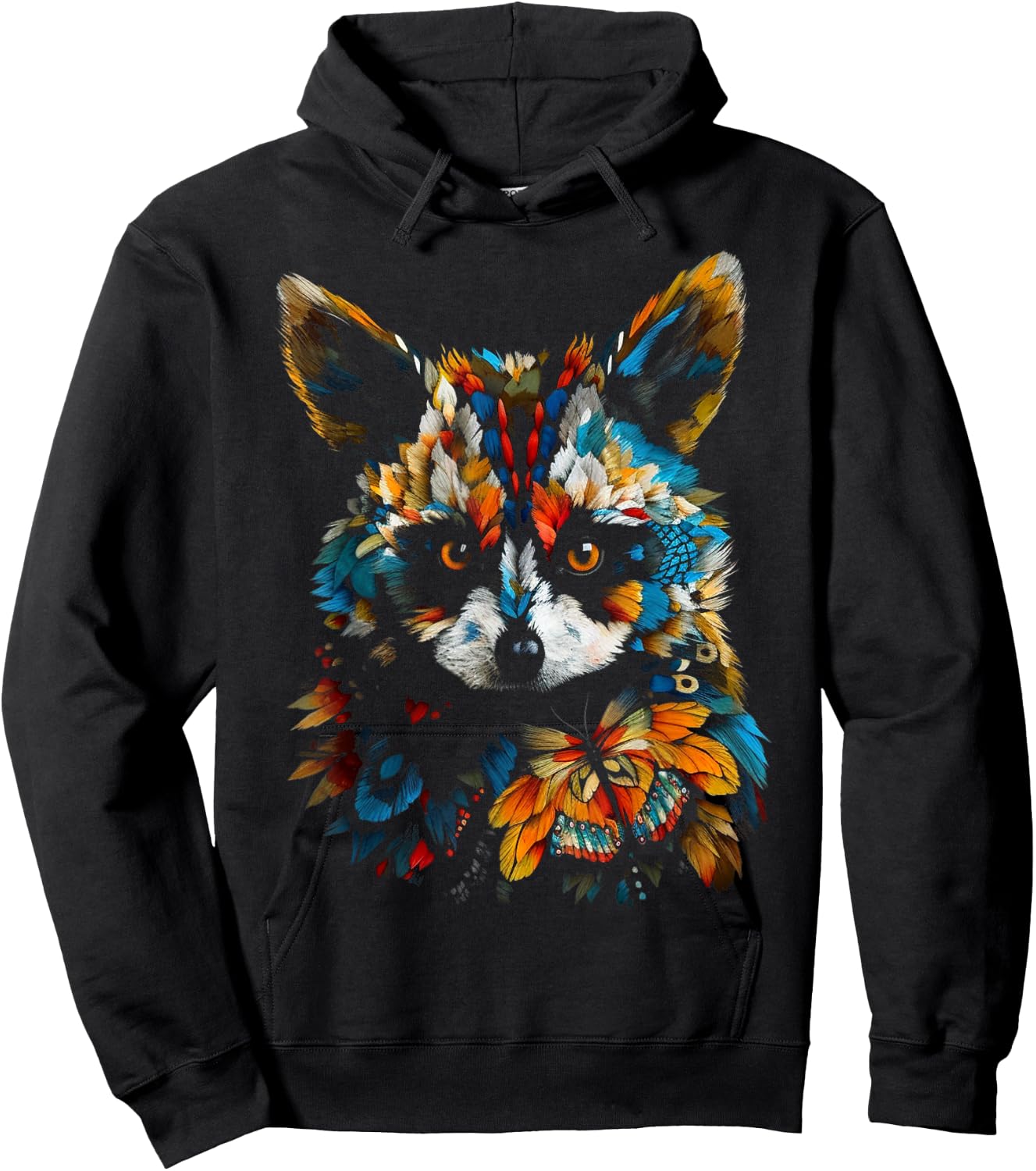 Raccoon Colourful Art - Butterfly Animal Raccoon Hoodie - Hoodie | Black