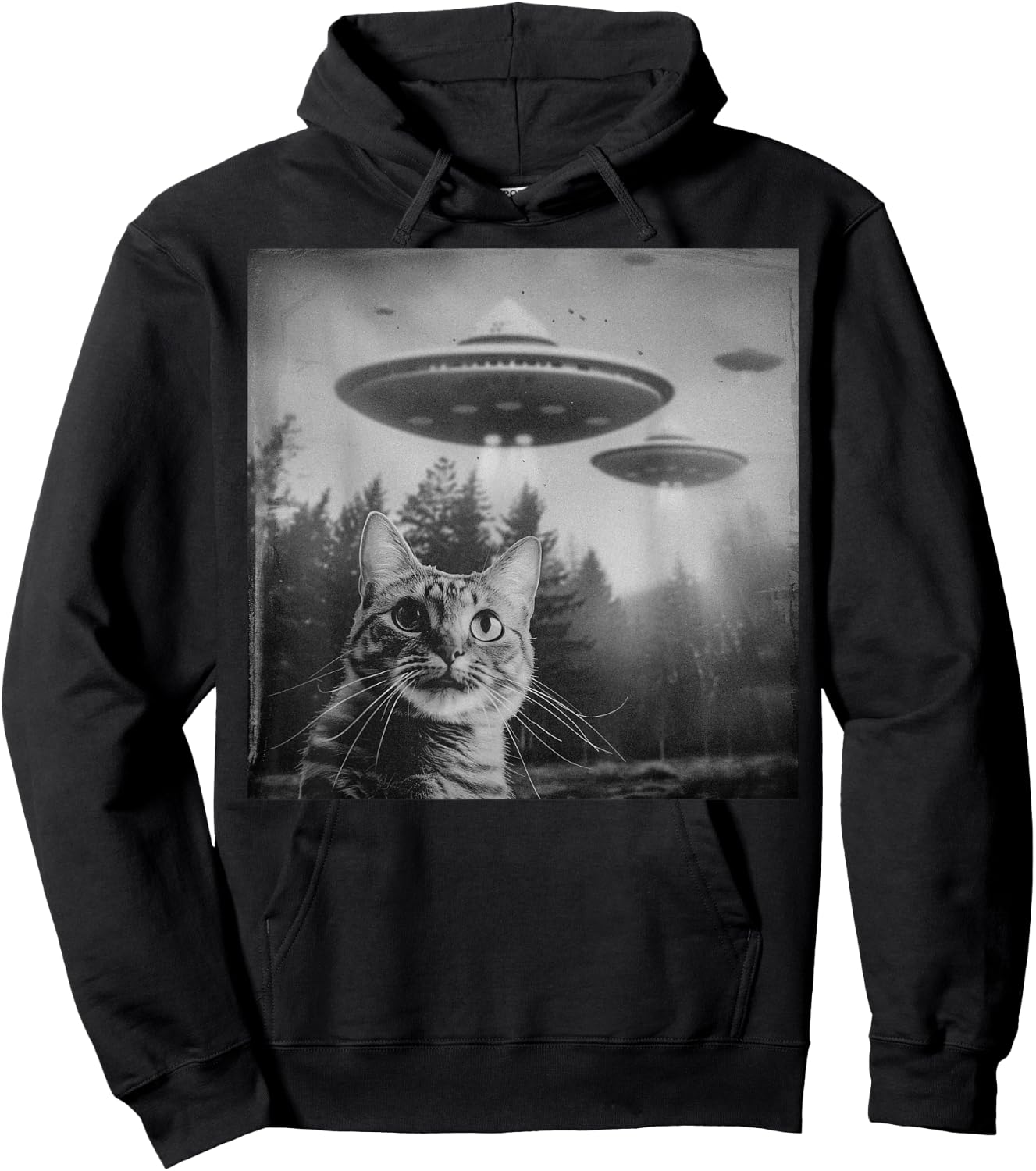 Funny Cat UFO Alien Weirdcore Aesthetic Artwork Hoodie - Hoodie | Black