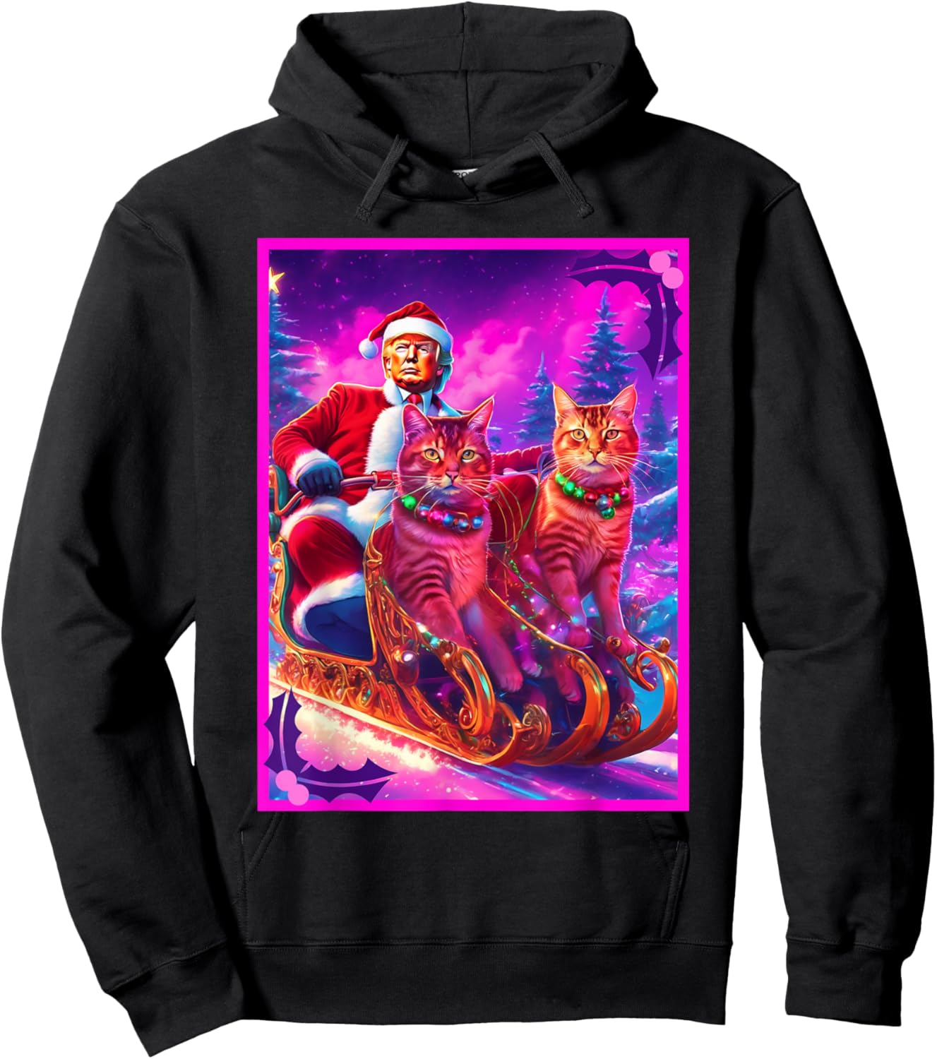 Funny Cat Lover Christmas Sweater Trump Ugly Christmas Women Hoodie - Hoodie | Black