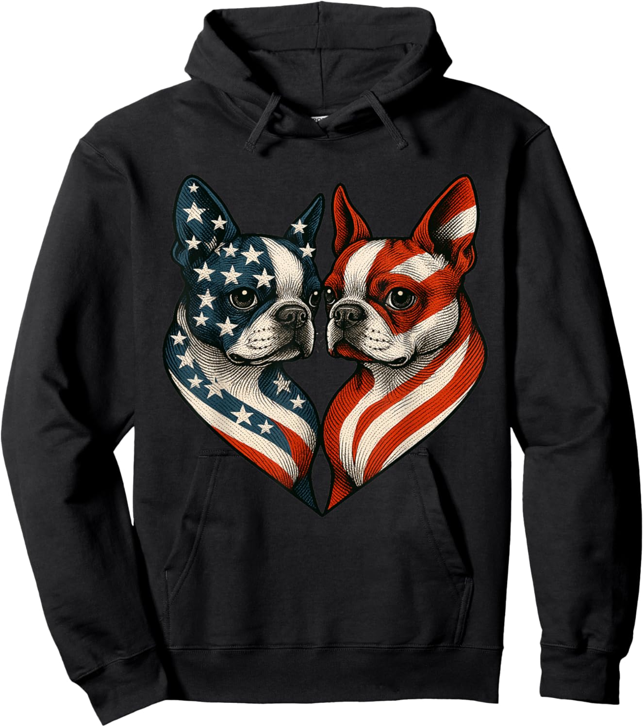 Patriotic Boston Terrier Dog Heart American Flag 4th Of July Men Women Hoodie - Hoodie | Black