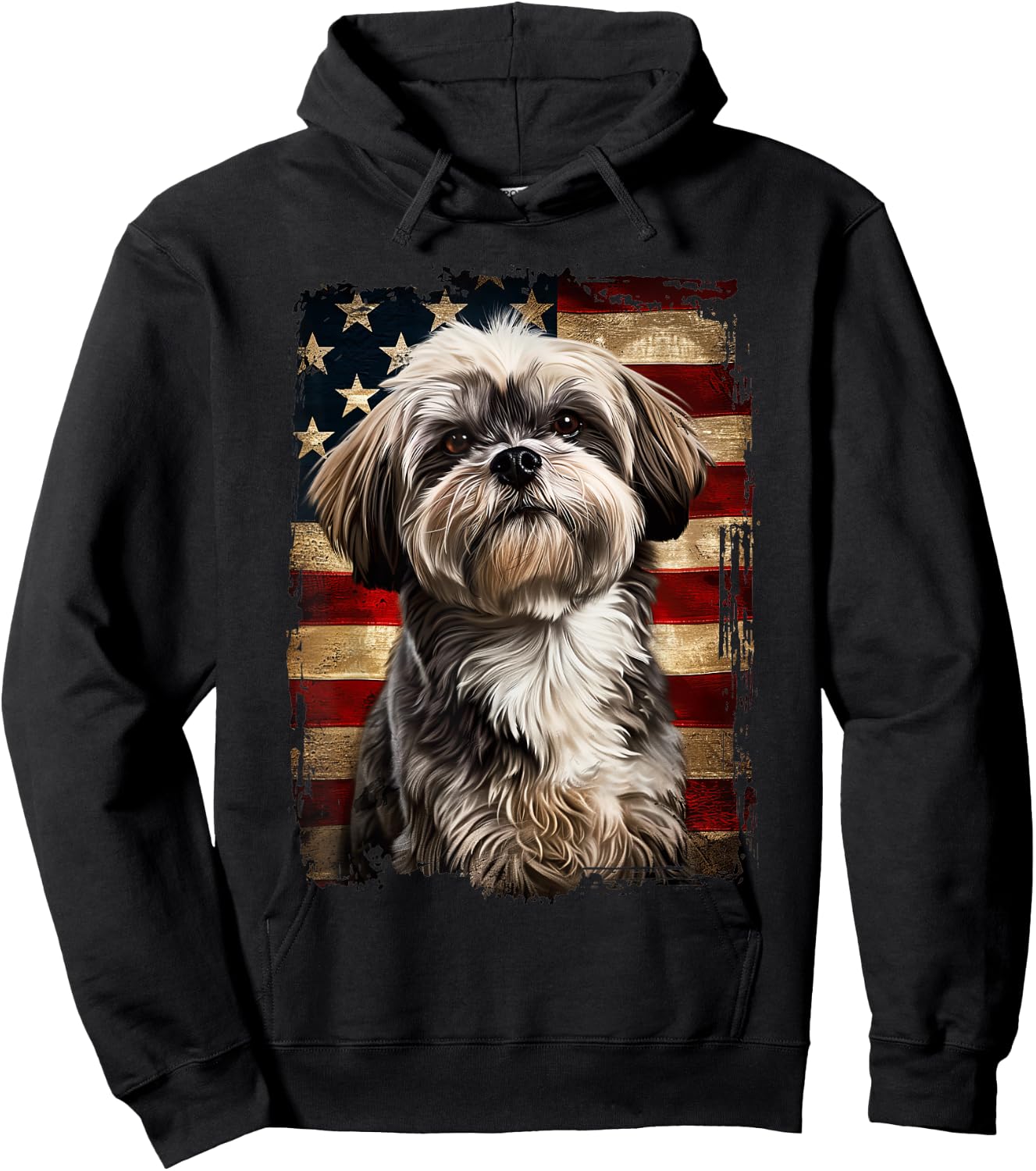 Lhasa Apso American Flag Hoodie - Hoodie | Black