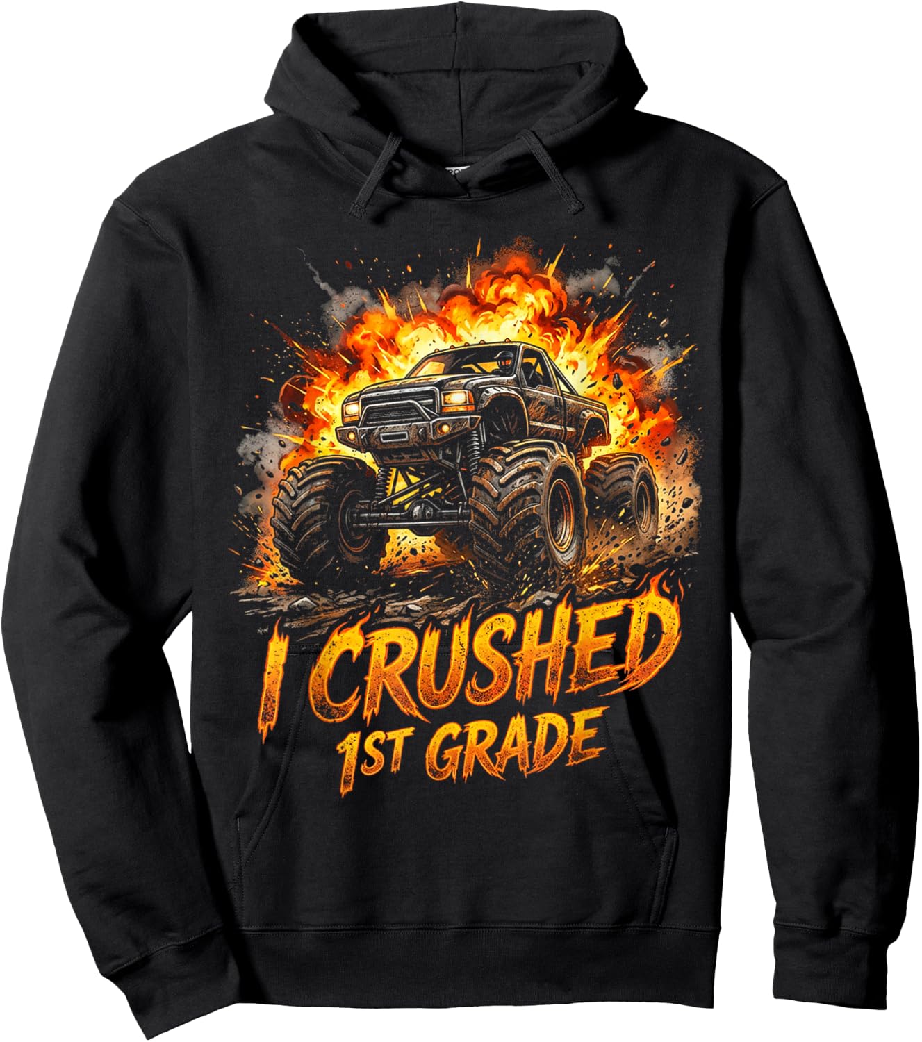I Crushed 1st Grade Monster Truck Graduation Boys Hoodie - Hoodie | Black