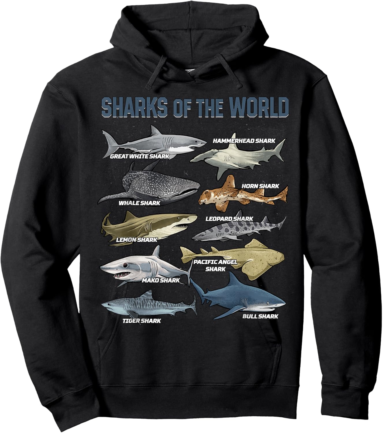 Sharks Animals of the World Marine Biology Fish Shark Lovers Hoodie - Hoodie | Black