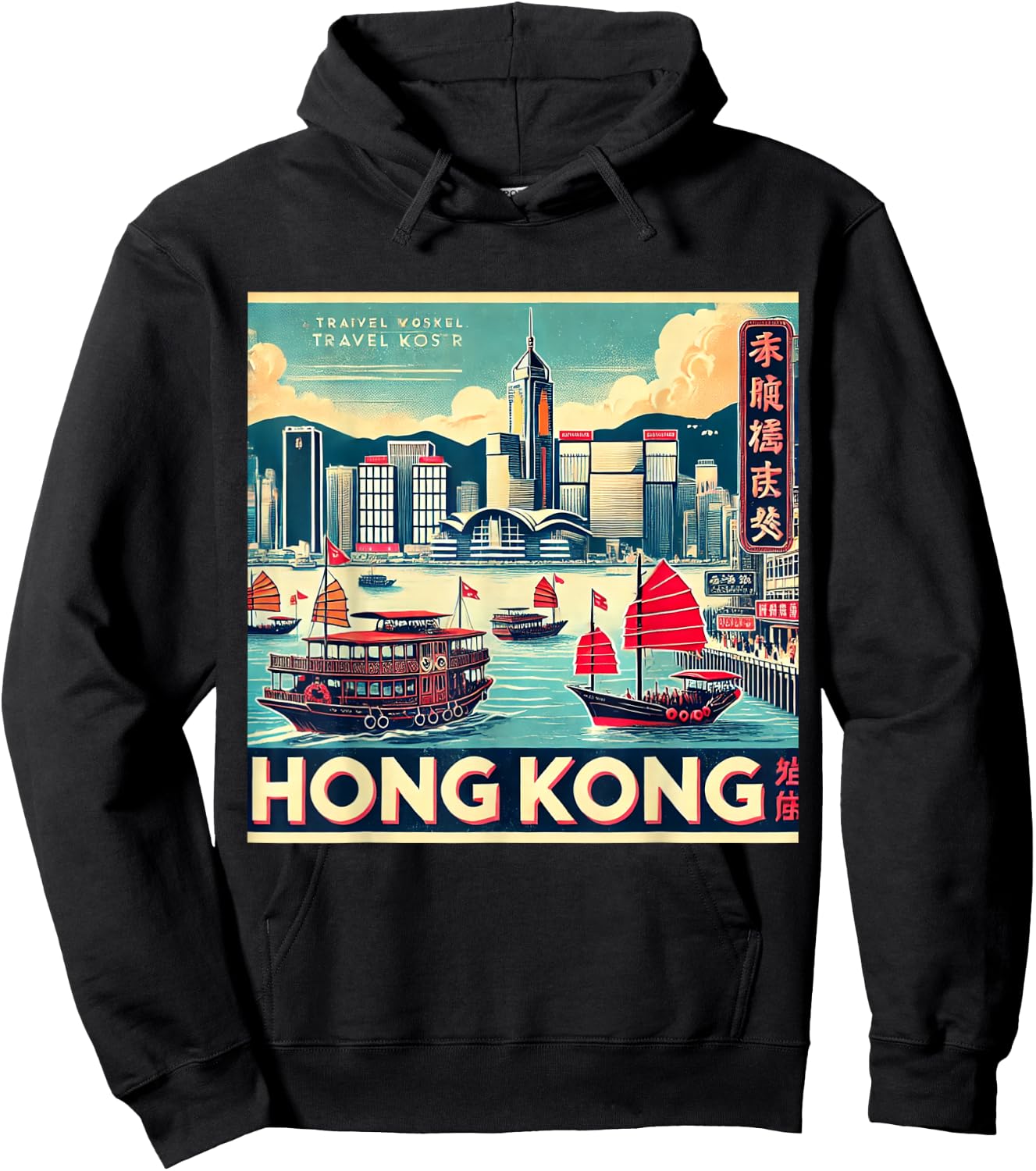Hong Kong Vintage Travel Poster Hoodie - Hoodie | Black