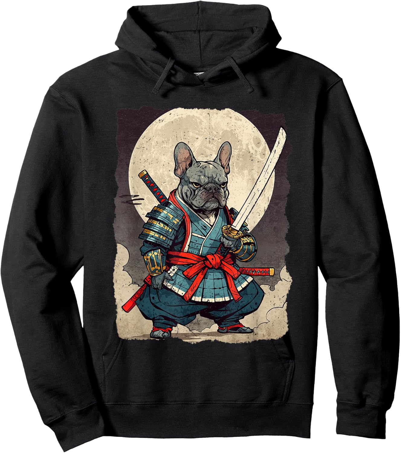Bulldog Samurai Japanese Retro Ukiyoe Warrior French Bulldog Hoodie - Hoodie | Black