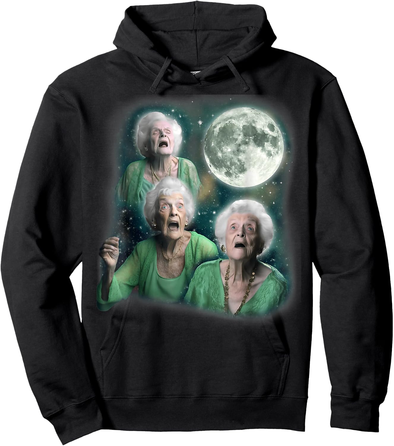 Three Granny Moon Funny Oddly Specific Dank Meme Hoodie - Hoodie | Black