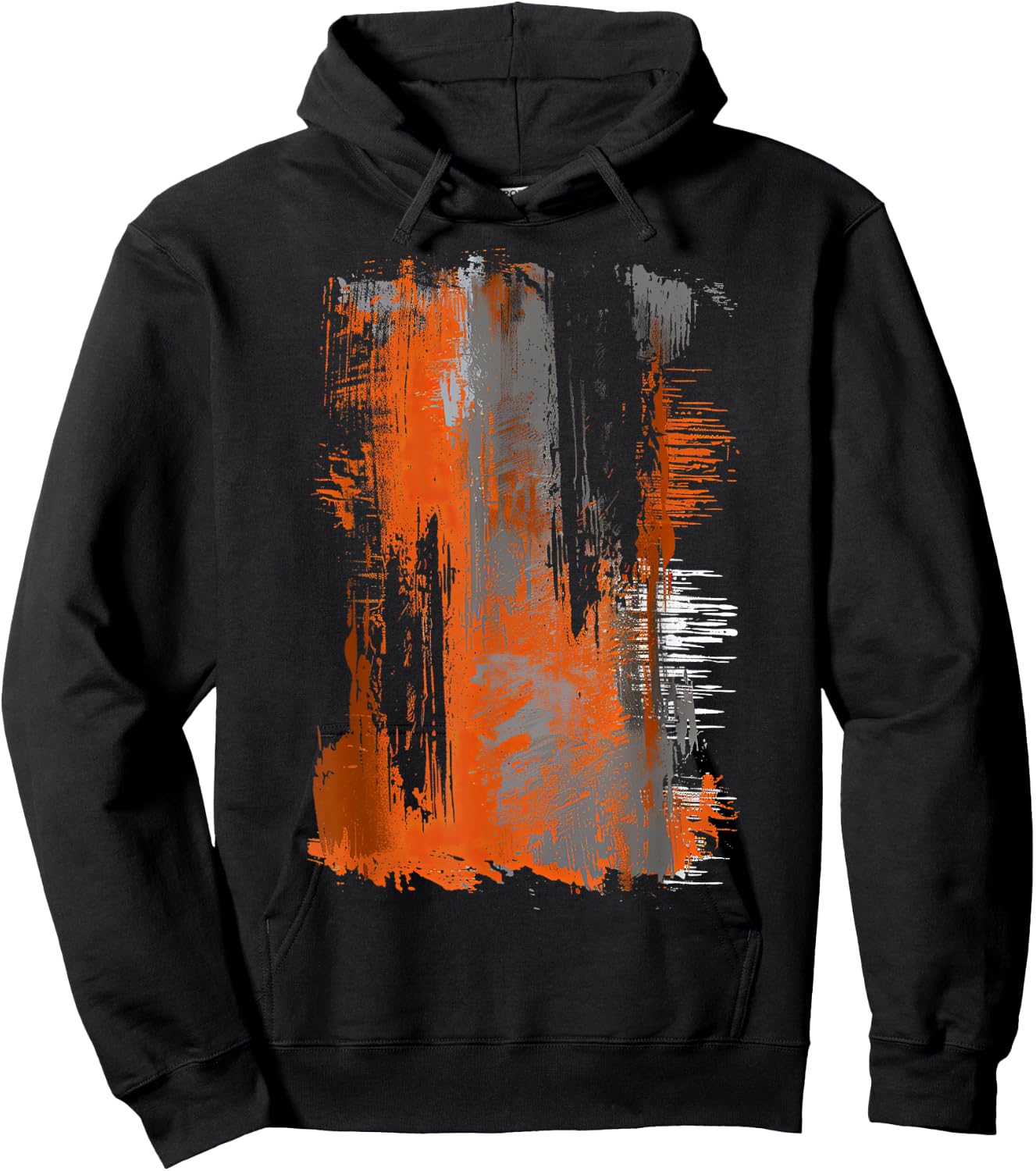 Orange And Black Brushstroke Art Graphic Hoodie - Hoodie | Black
