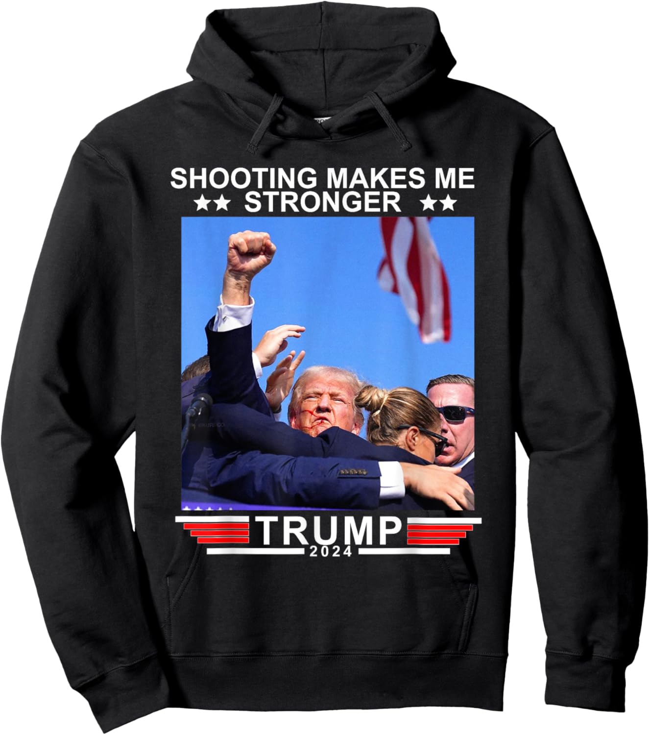 Shooting Makes Me Stronger Trump 2024 Hoodie - Hoodie | Black