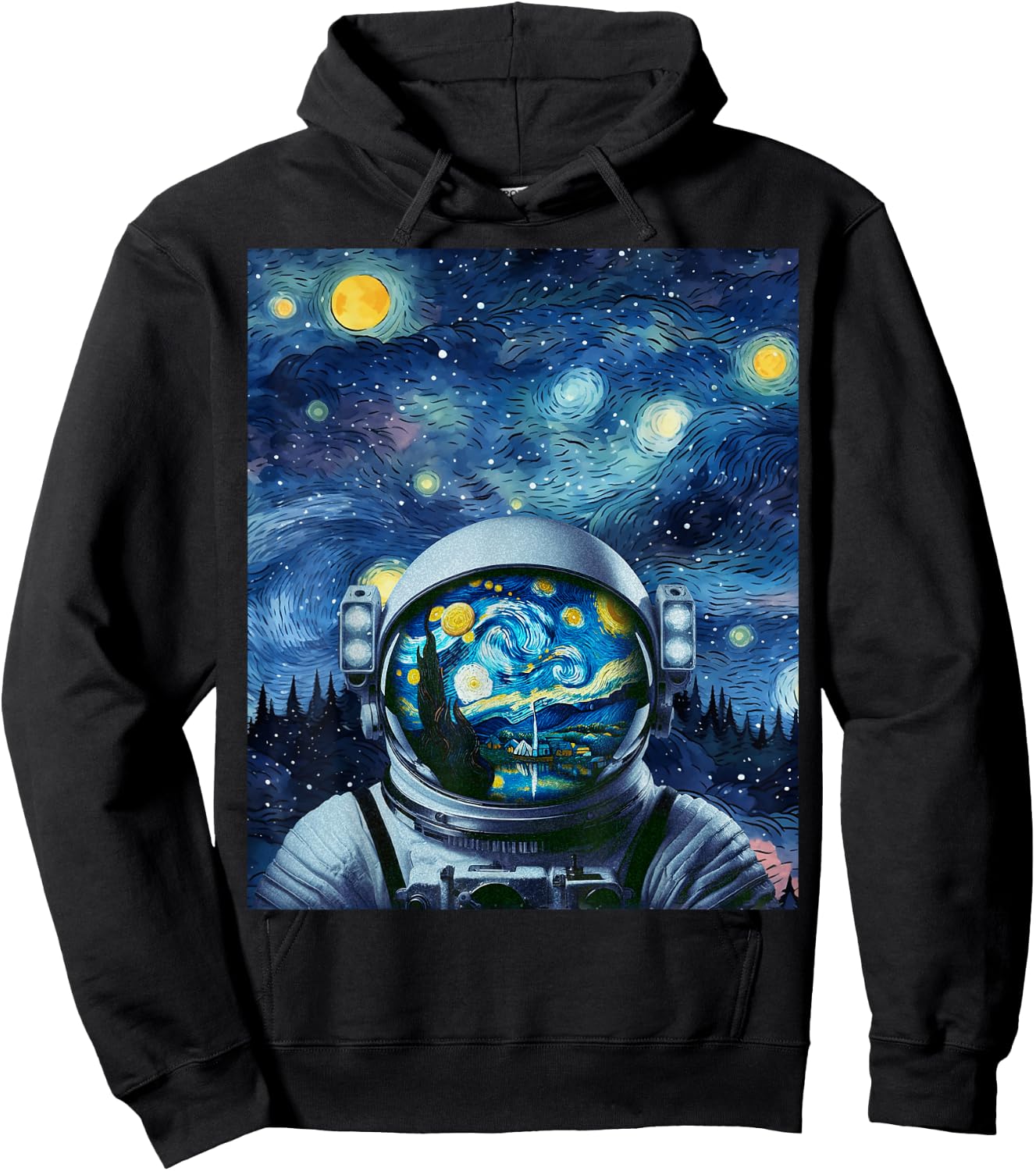 Graphic Van Gogh Starry Night Space Lovers Astronaut Lover Hoodie - Hoodie | Black
