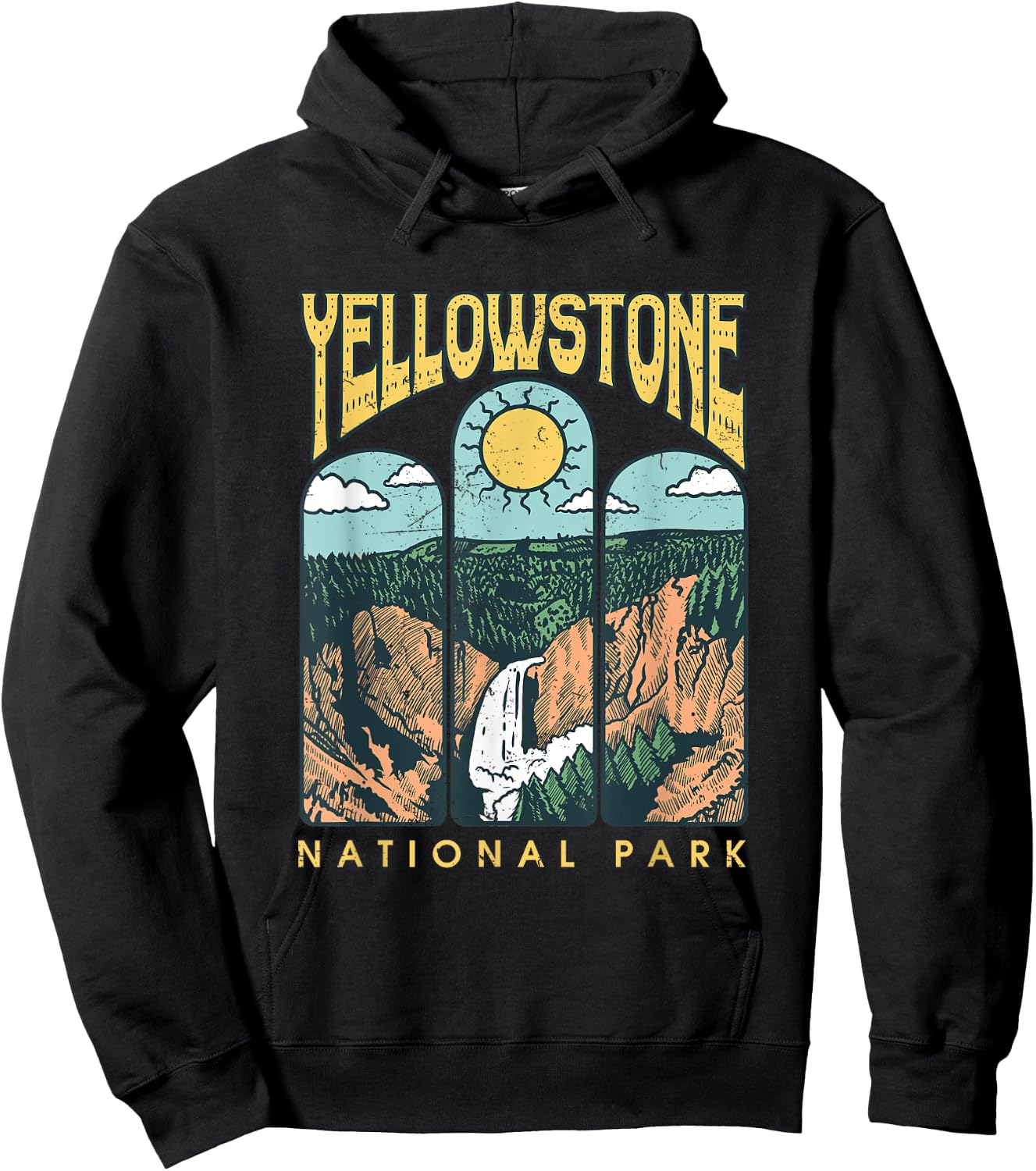 Vintage Yellowstone National Park Hiking Camping Travel Hoodie - Hoodie | Black