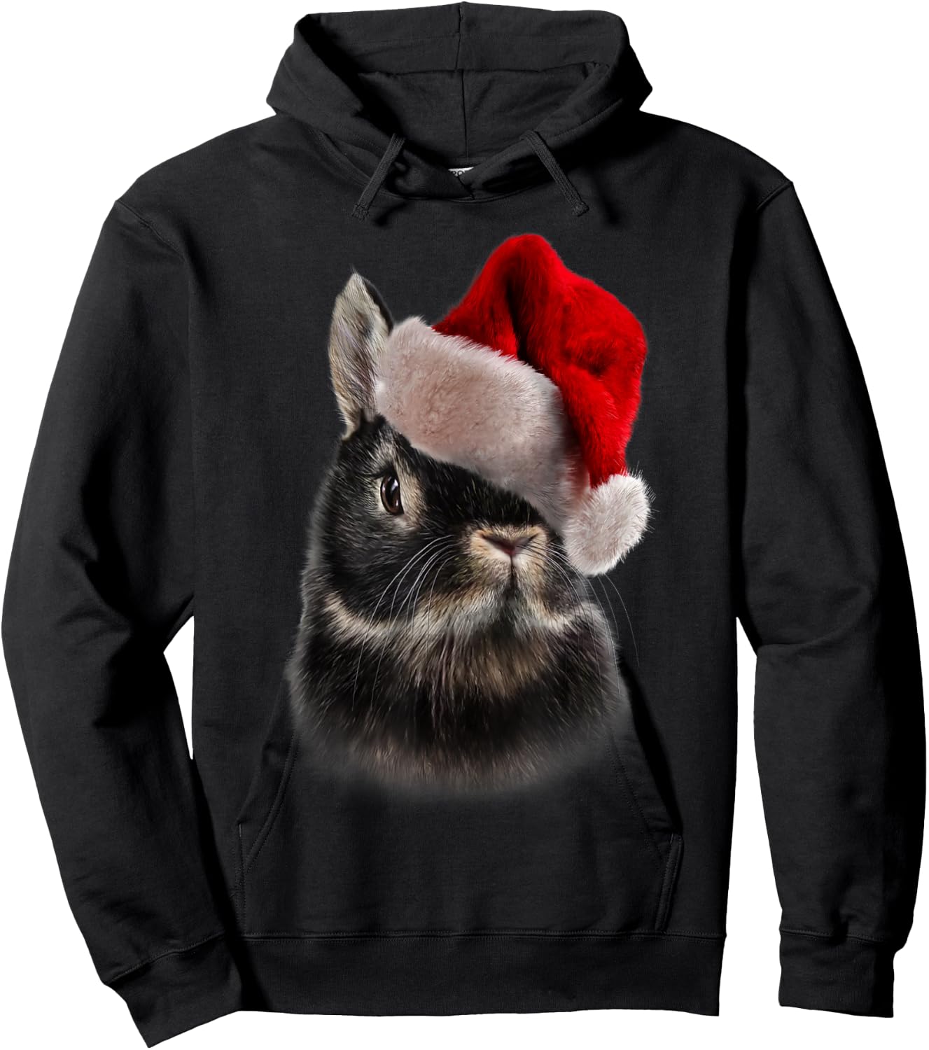 Netherland Dwarf Rabbit, Christmas Santa Hat, Bunny Hoodie - Hoodie | Black