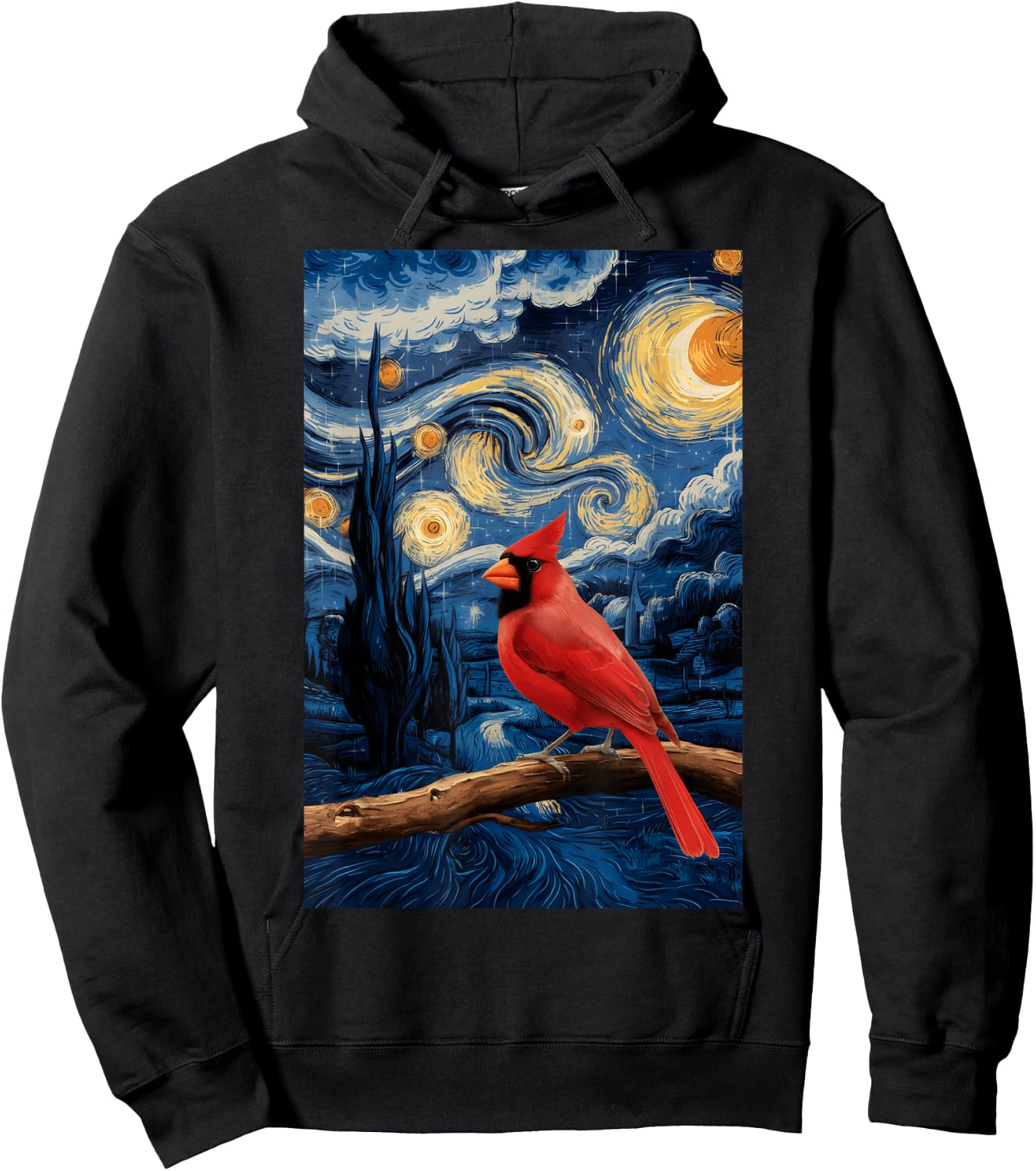 Cute Starry Red Cardinal Night For Bird Lovers Hoodie - Hoodie | Black