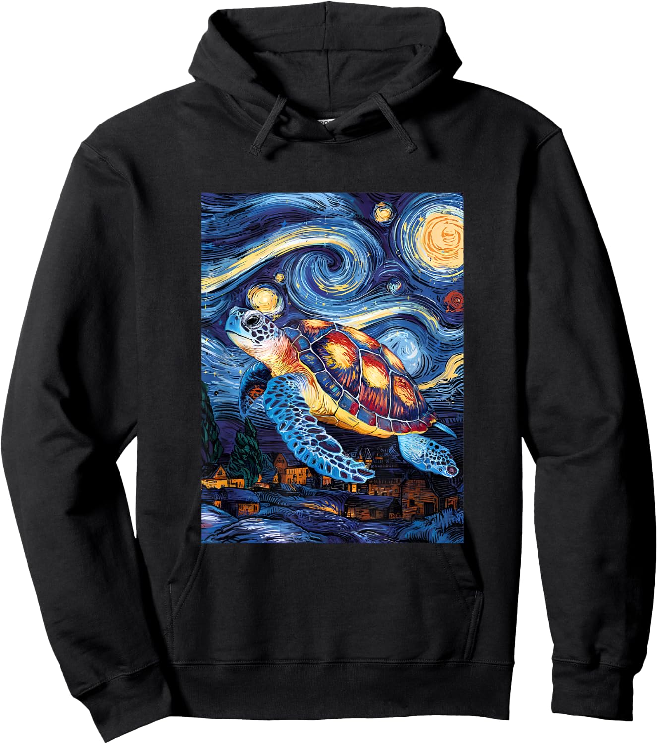 Artistic Sea Turtle Van Gogh Style Starry Night Turtle Art Hoodie - Hoodie | Black