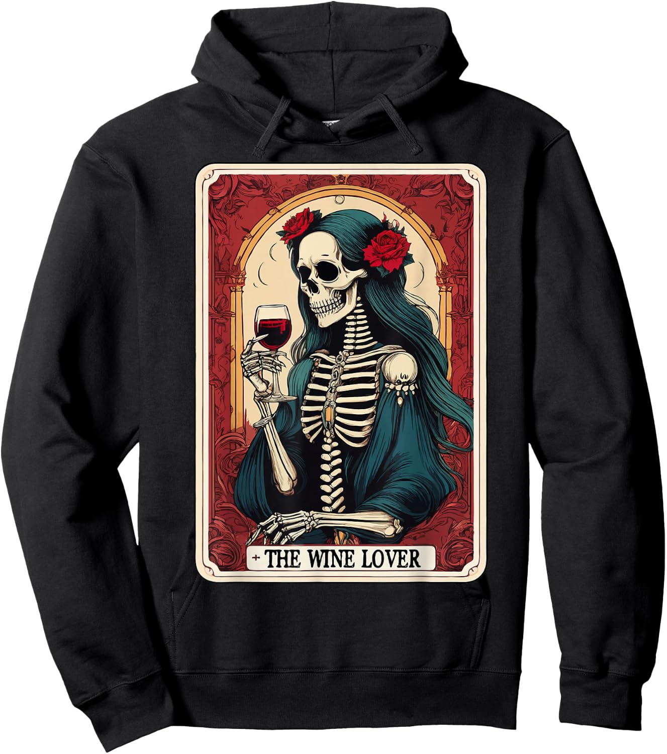 Wine Lover Tarot Card Skeleton Drinking Wine Goth Halloween Hoodie - Hoodie | Black