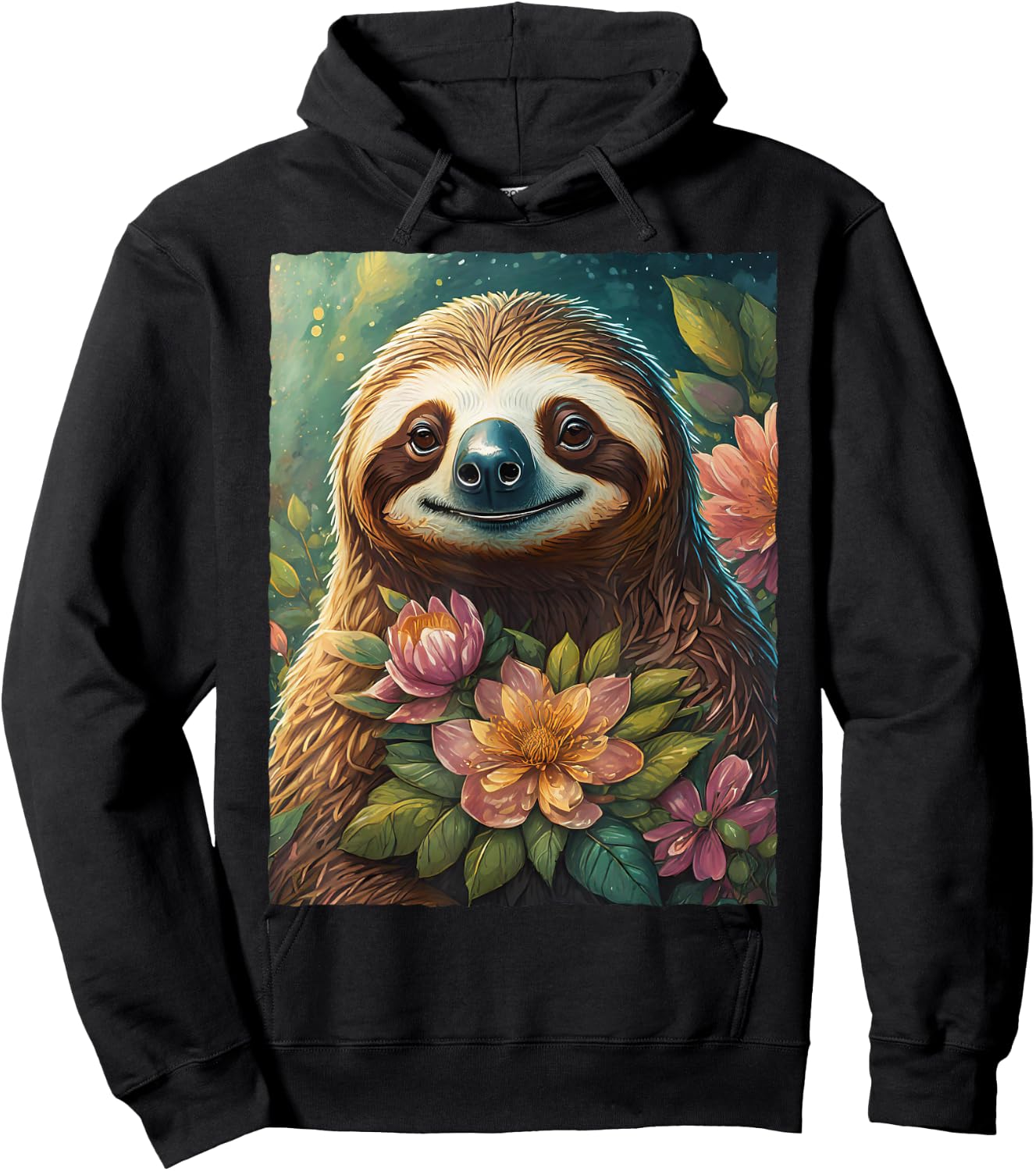 Cute Floral Sloth Watercolor Flowers Nature Animal Lover Hoodie - Hoodie | Black