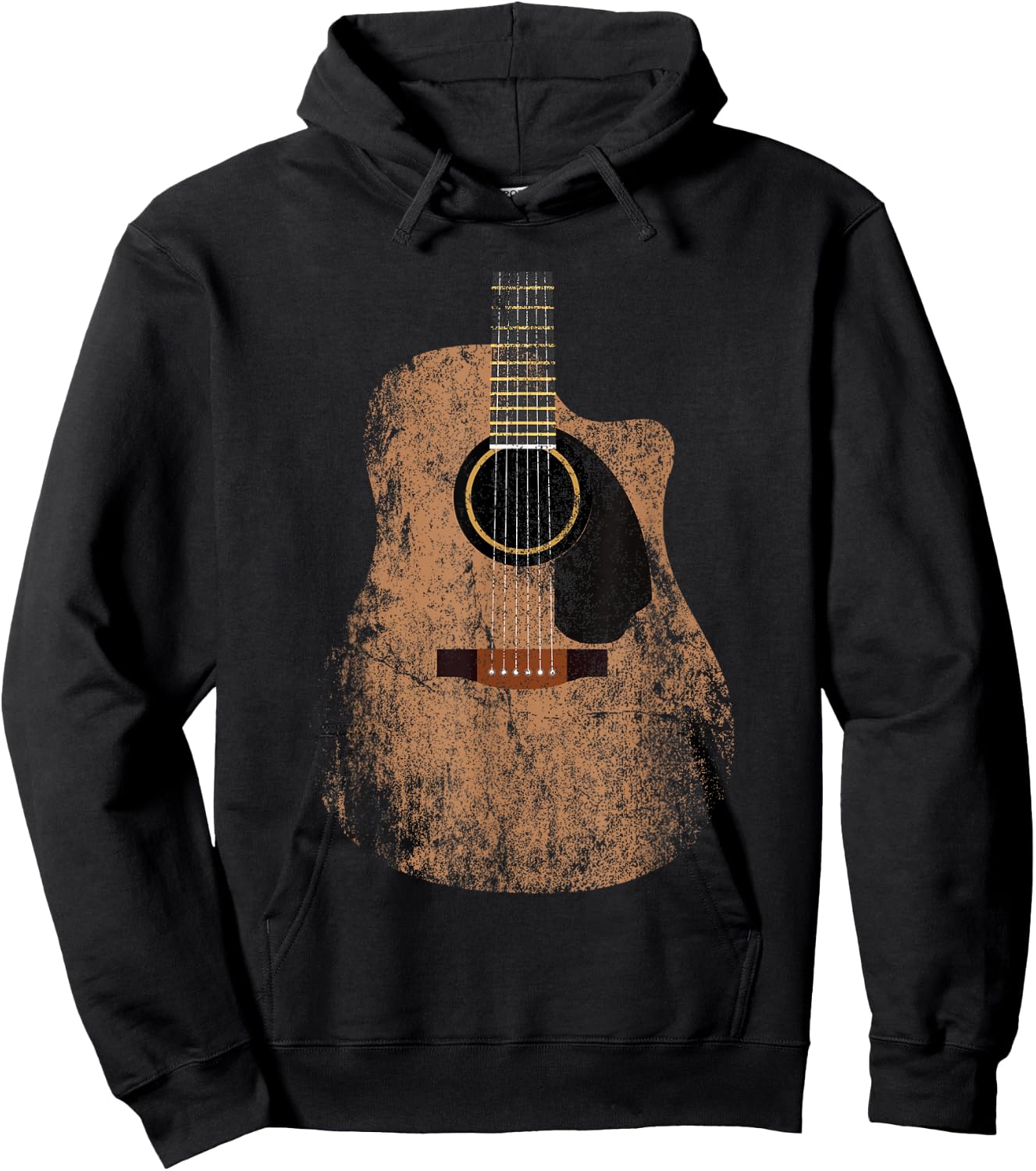 Vintage Guitar Distressed Acoustic Guitar Guitarist Player Hoodie - Hoodie | Black