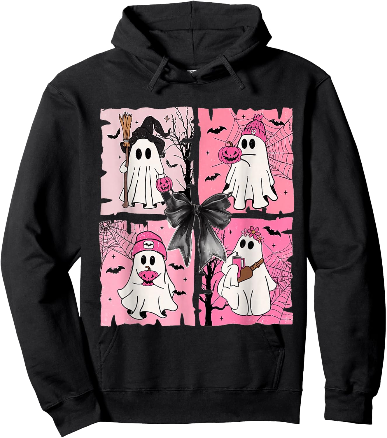 Girly Coquette Bow Ghost Spooky Season Halloween Hoodie - Hoodie | Black