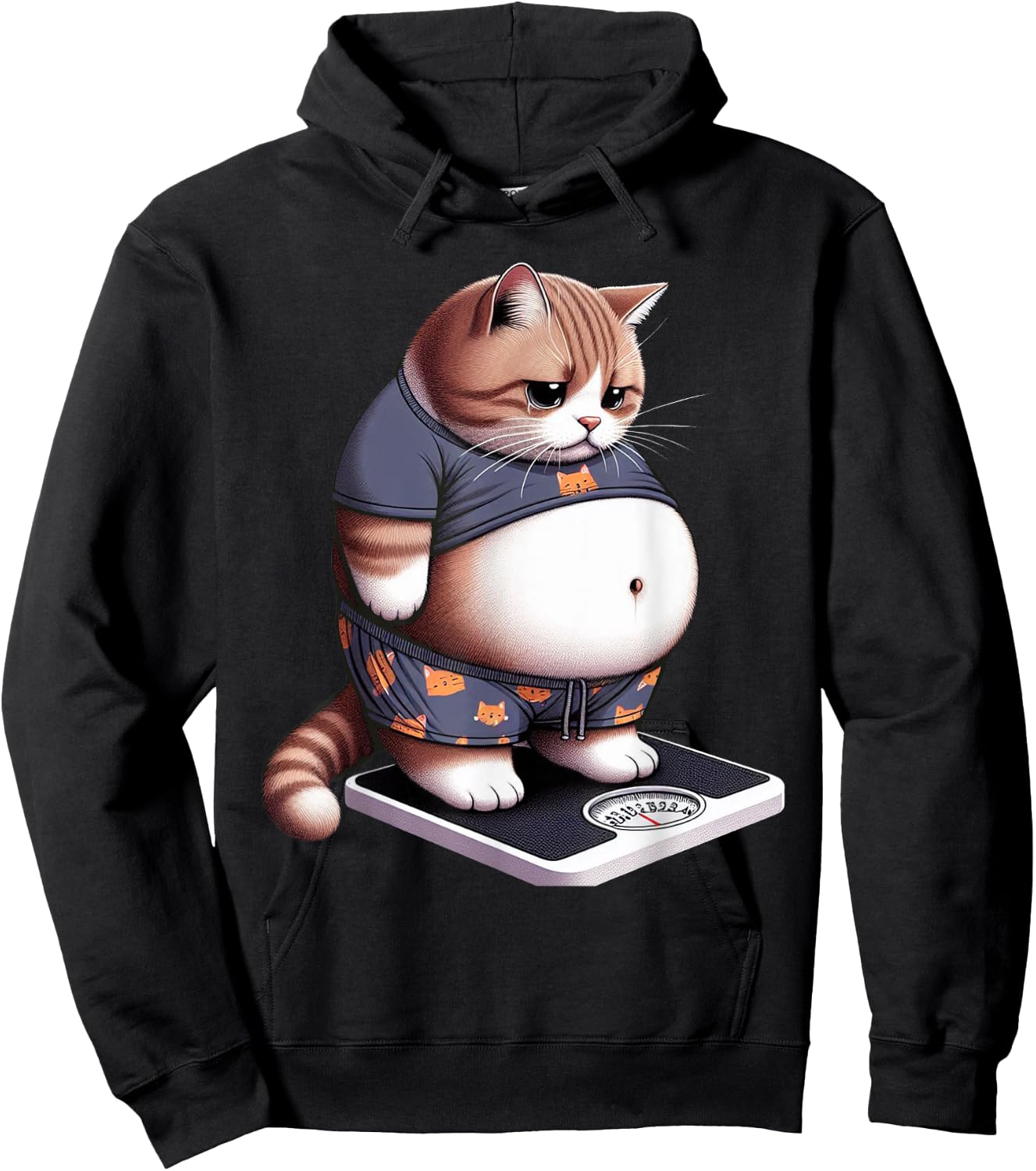 Funny Fat Cat Cute Chubby Kitten , Small, Black Hoodie - Hoodie | Black