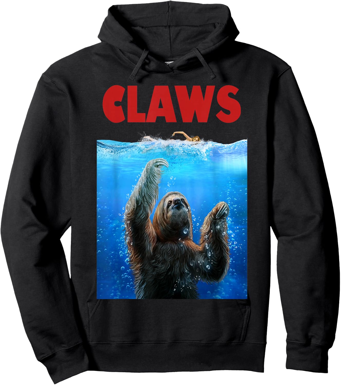 Giant Sloth Terrorizing Swimmer, Beware of Claws Hoodie - Hoodie | Black