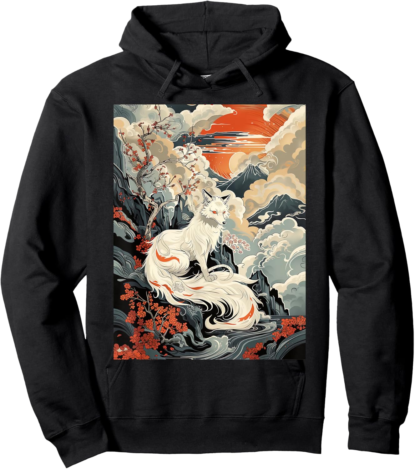 Vintage Japanese Woodblock Art Of Nine Tails Fox Kitsune Art Hoodie - Hoodie | Black
