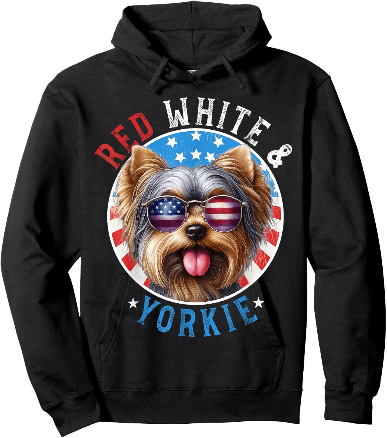 Yorkshire Terrier Dog 4th of July Red White & Yorkie Lovers Women Kids Men Hoodie - Hoodie | Black