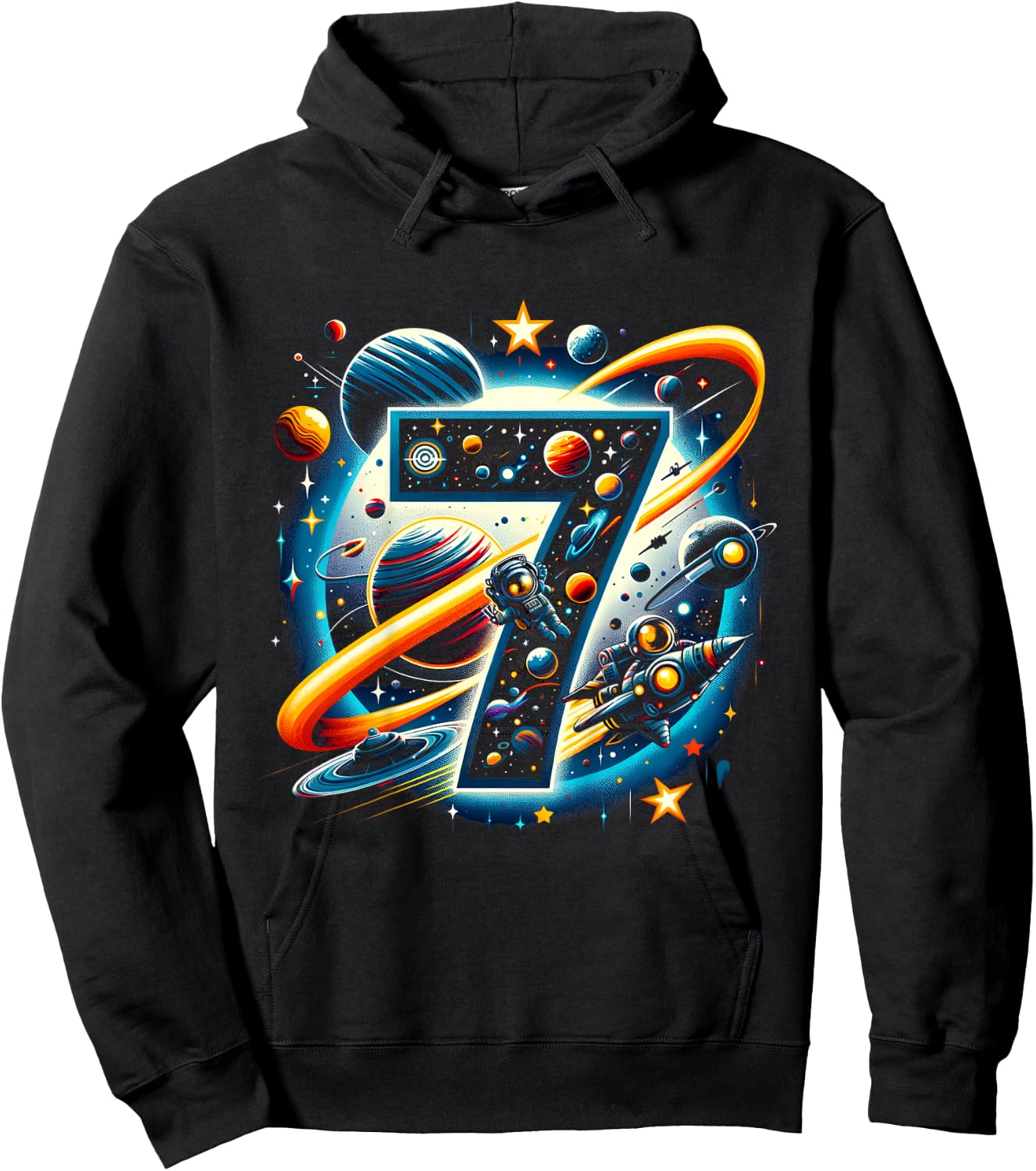 Kids Astronaut 7th Birthday Space Boys 7 Years Spaceship Hoodie - Hoodie | Black