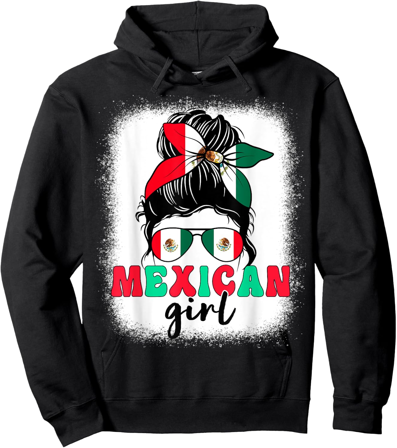 Mexican Girl Messy Bun Mexico Flag Patriotic Women Kids Hoodie - Hoodie | Black