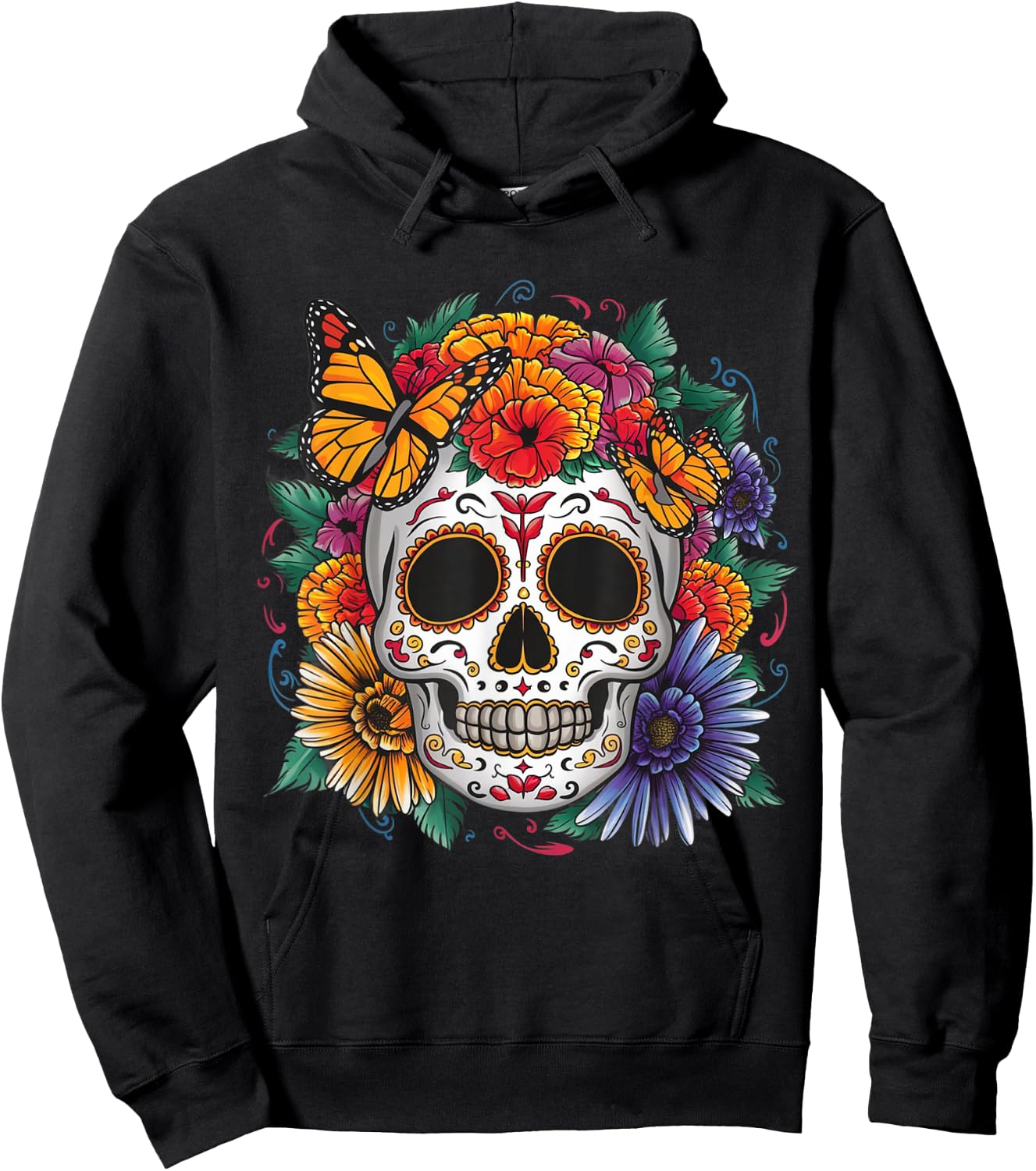 Sugar Skull Butterfly Day of Dead Halloween Dia De Muertos Hoodie - Hoodie | Black