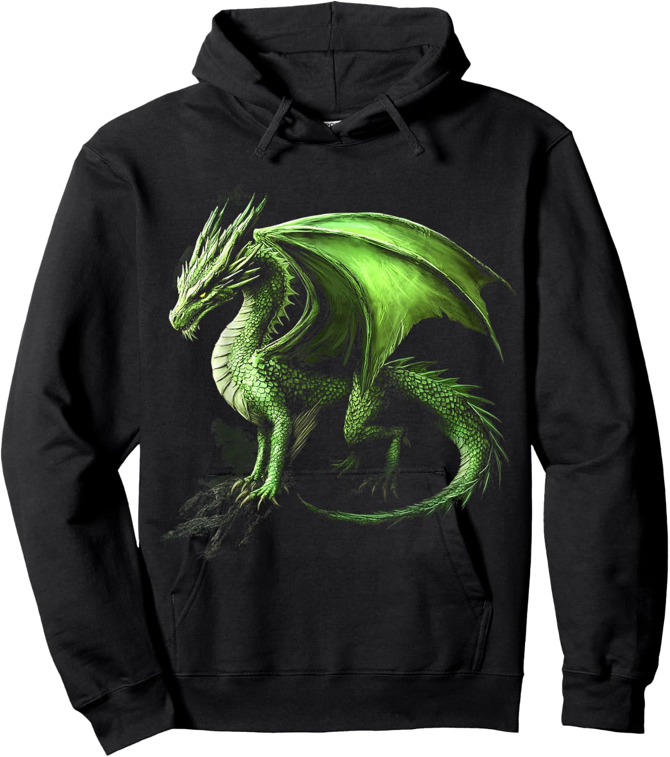 Green Dragon Motif Mythical Illustration Green Dragon Hoodie - Hoodie | Black