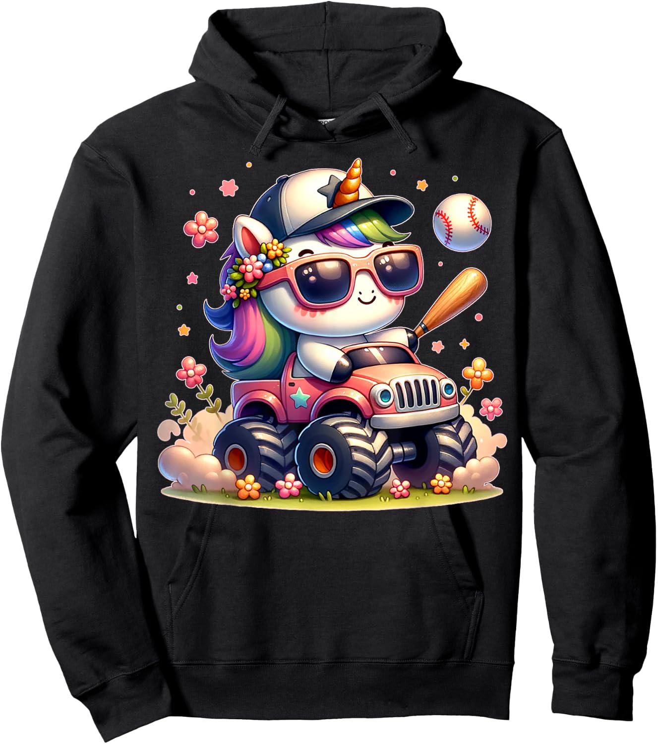 Cute Unicorn Softball Baseball T-ball Shirt for Girl Toddler Hoodie - Hoodie | Black