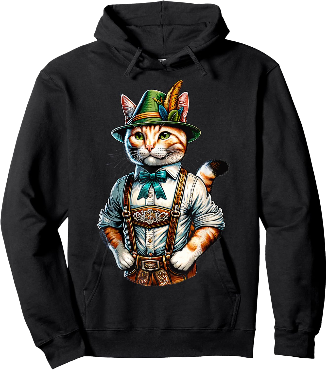 Oktoberfest Cat Funny German Bavarian Lederhosen Cat Lover Hoodie - Hoodie | Black