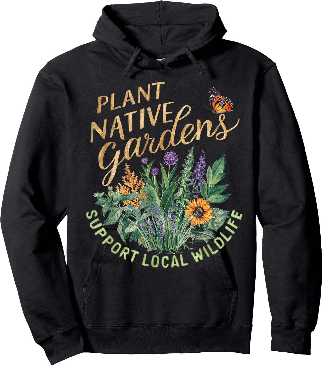 Retro Plant Native Gardens Support Local Wildlife Gardening Hoodie - Hoodie | Black