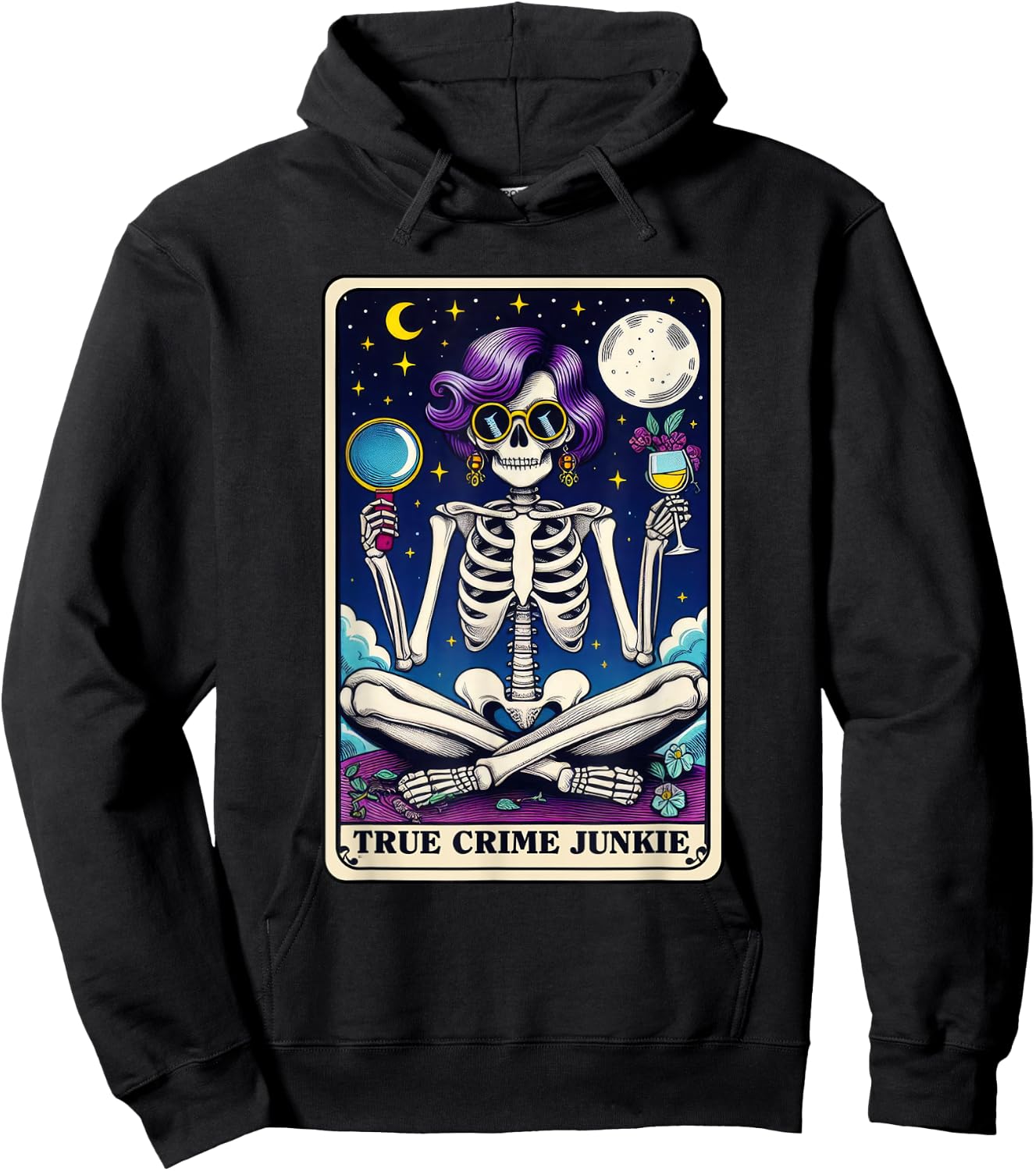 True Crime Junkie Funny Skeleton Tarot Card Hoodie - Hoodie | Black