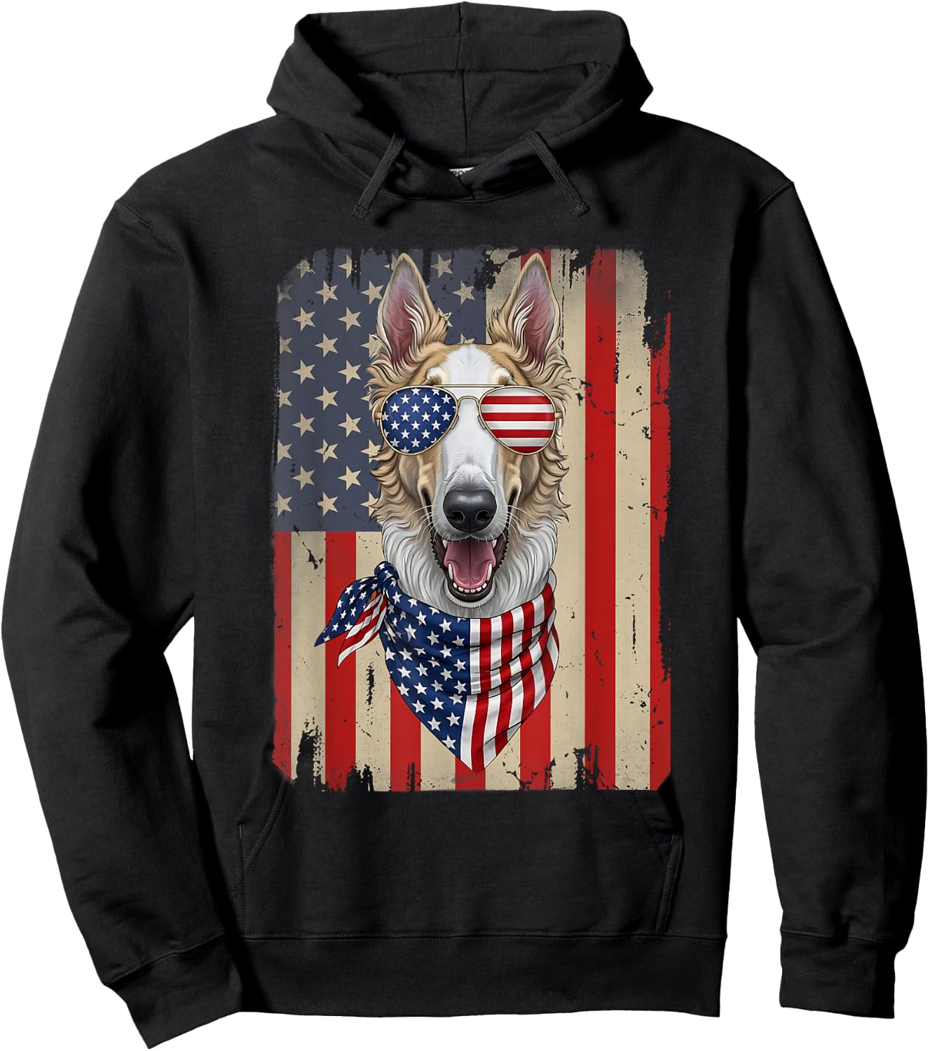 4th of July Borzoi Dog American Flag USA Patriotic Hoodie - Hoodie | Black