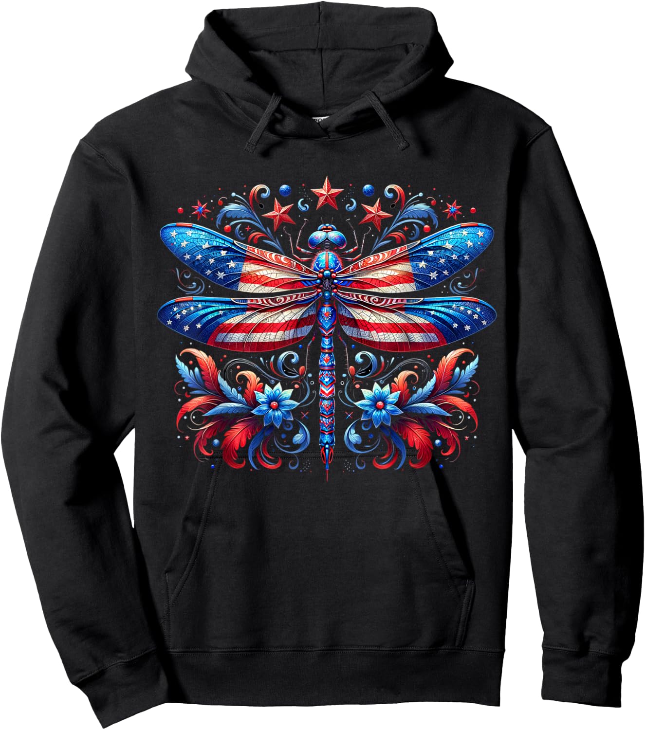 American Flag Dragonfly Patriotic 4th of July Kids Hoodie - Hoodie | Black
