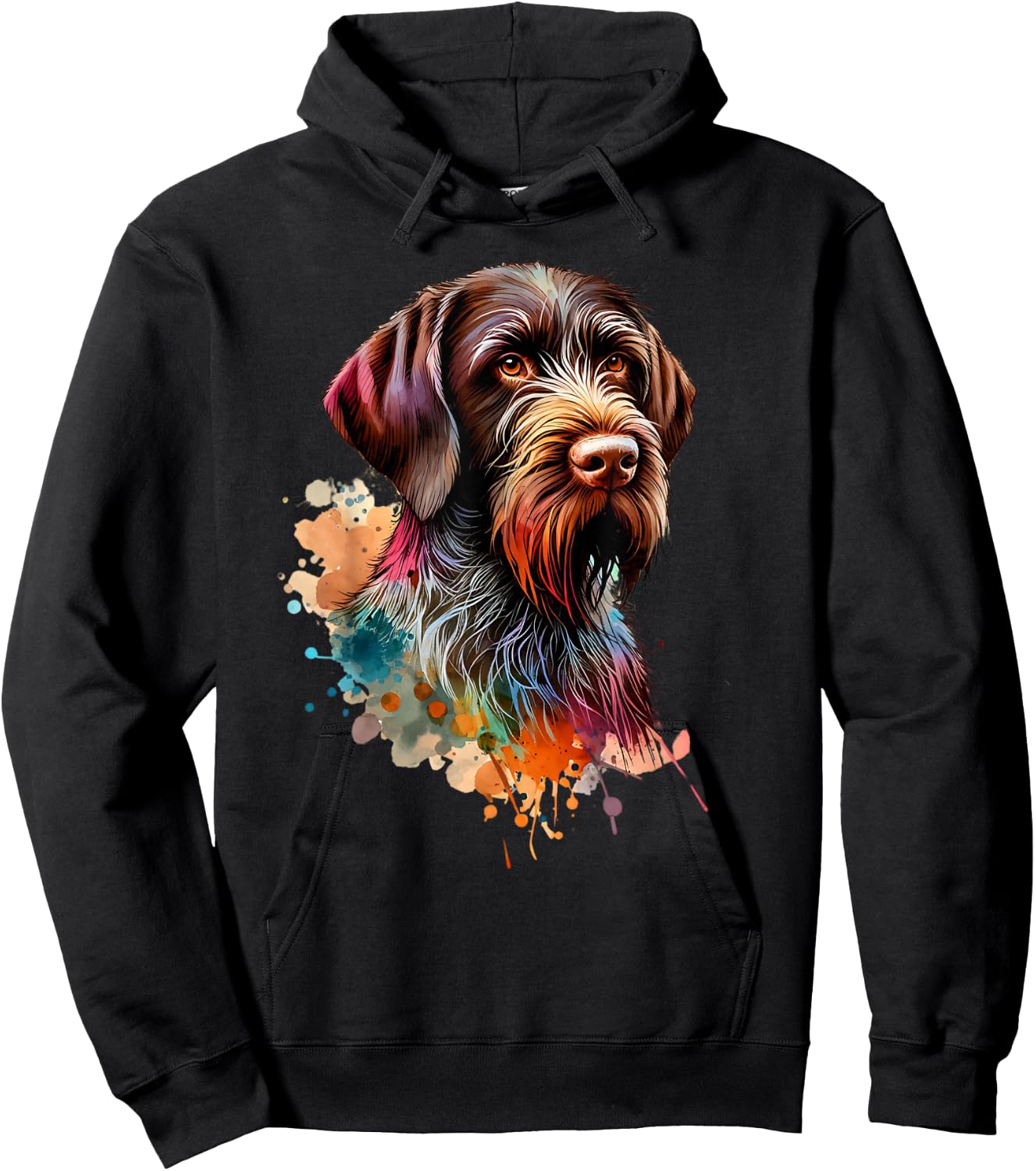 German Wirehaired Pointer Dog Watercolor Artwork Hoodie - Hoodie | Black