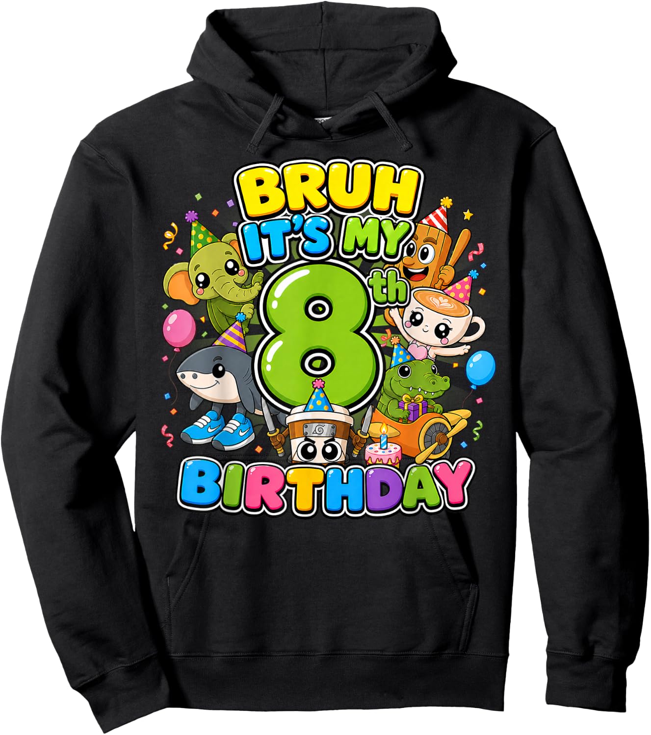 Bruh It’s My 8th Birthday Cute Baby Brainrot Kids Birthday Hoodie - Hoodie | Black