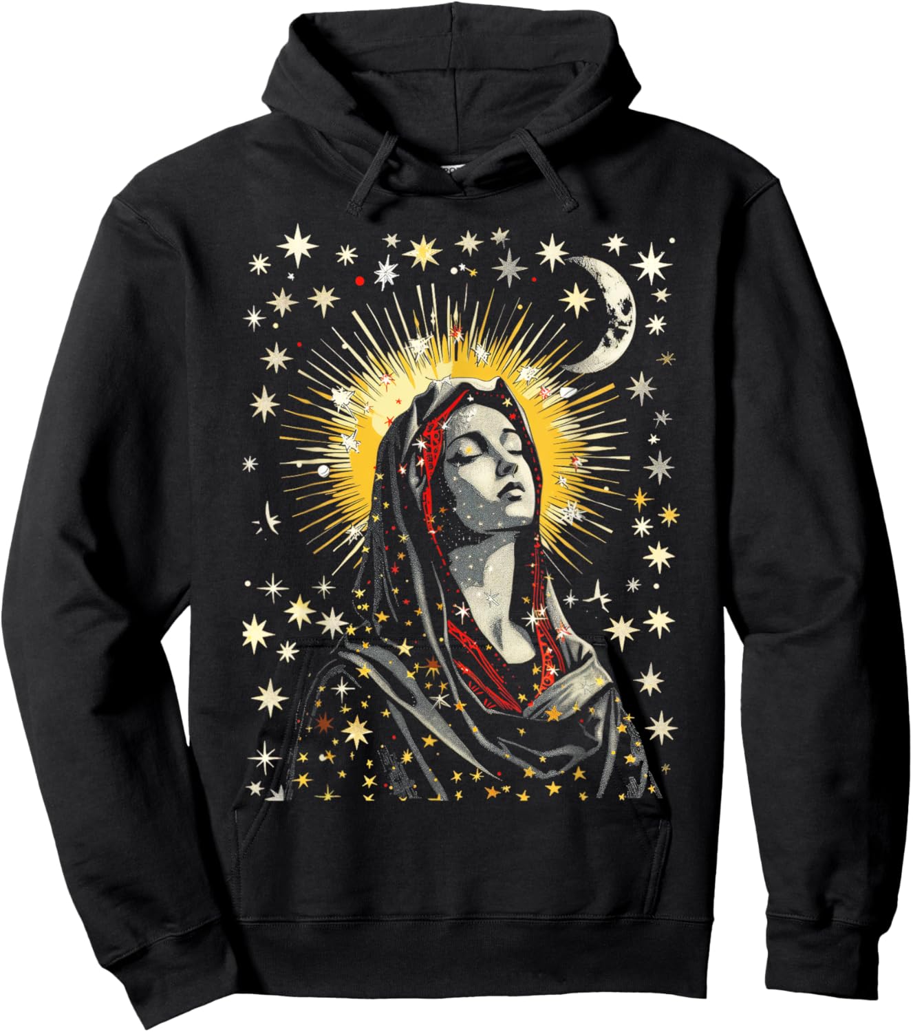 Virgin Mary Stars Moon Religious Saint Catholic Hoodie - Hoodie | Black