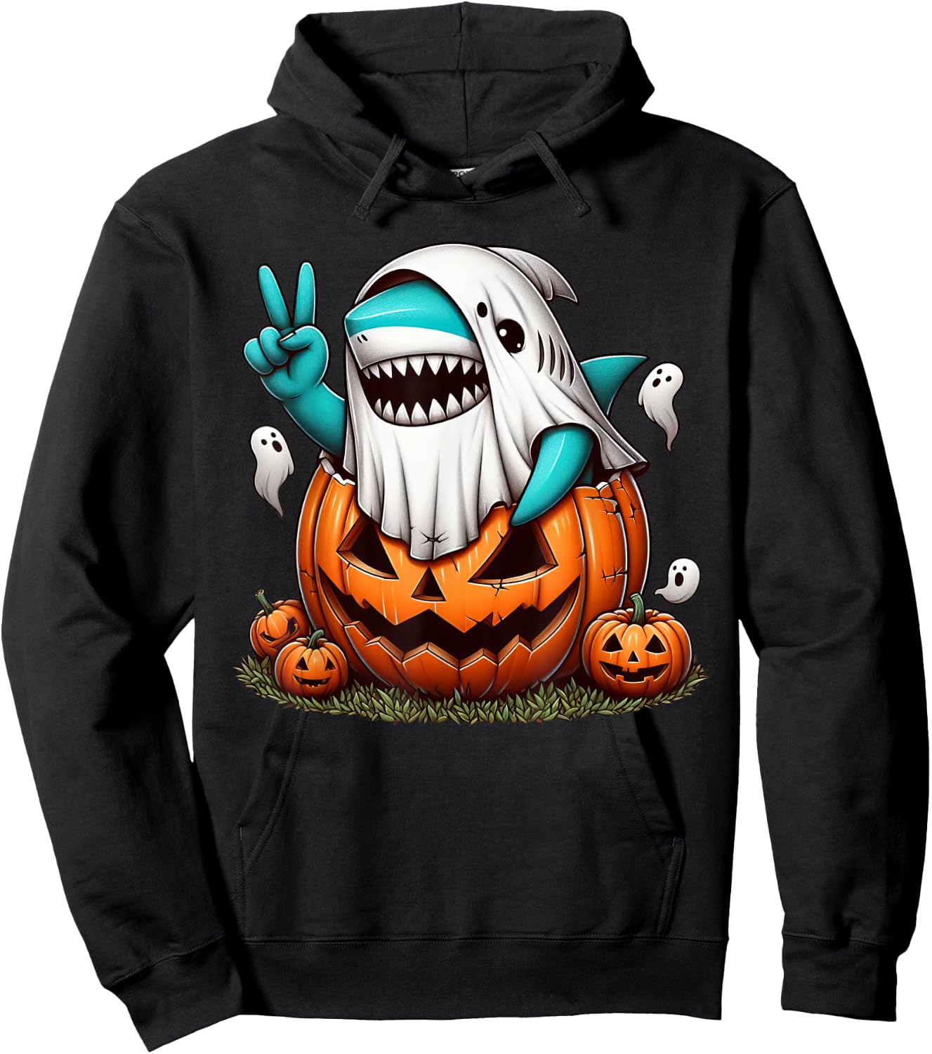 Funny Shark Boo Halloween Ghost Kids Hoodie - Hoodie | Black